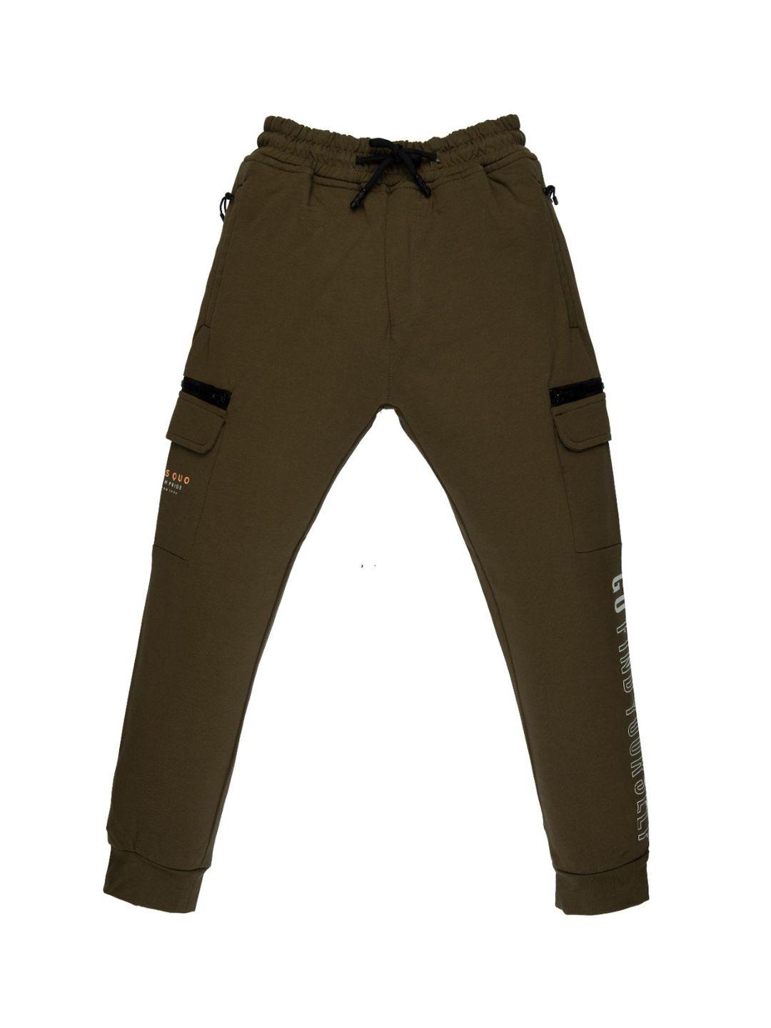 status quo boys olive-green solid regular fit cotton joggers