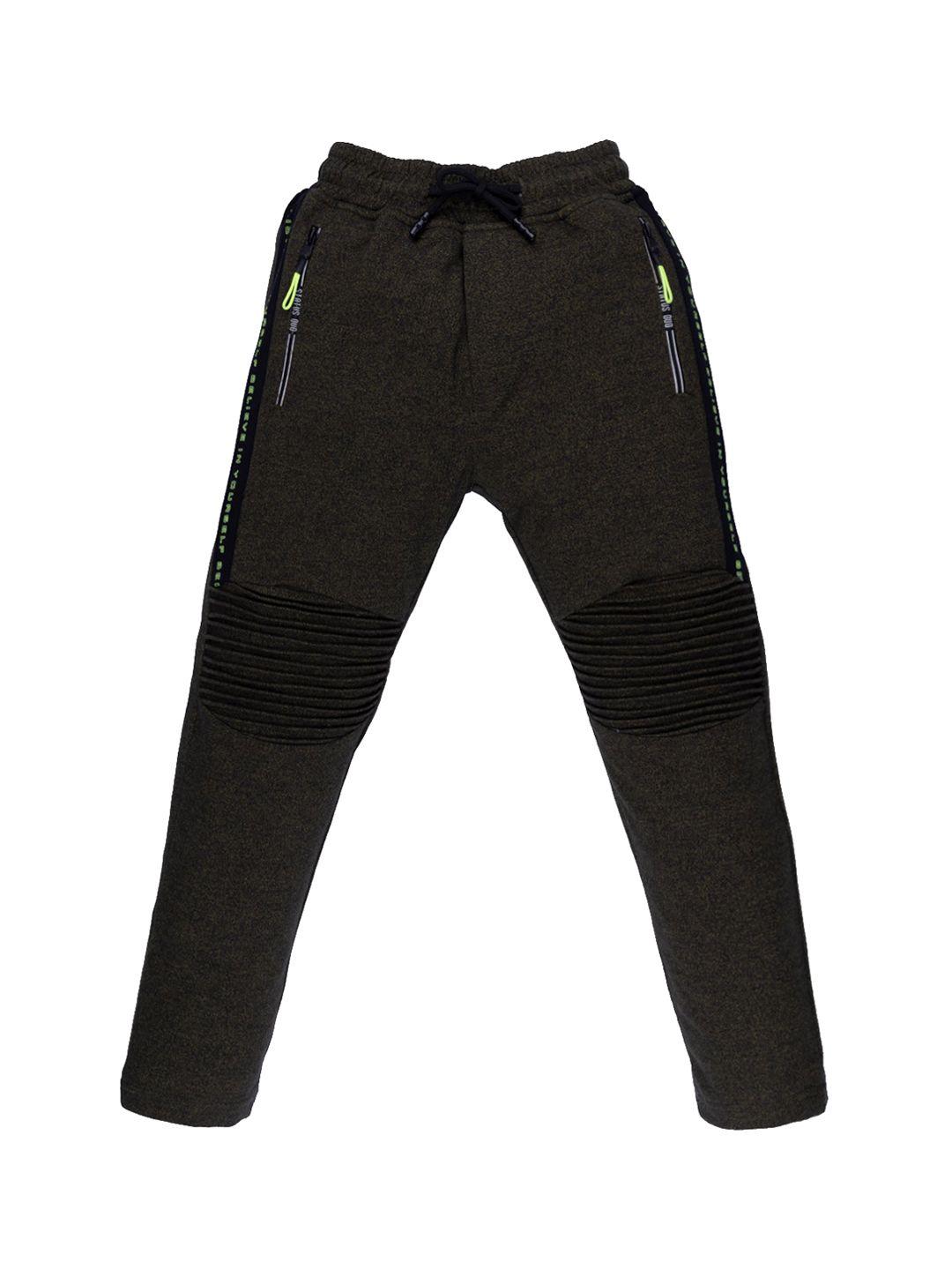 status quo boys olive-green solid regular fit cotton track pants