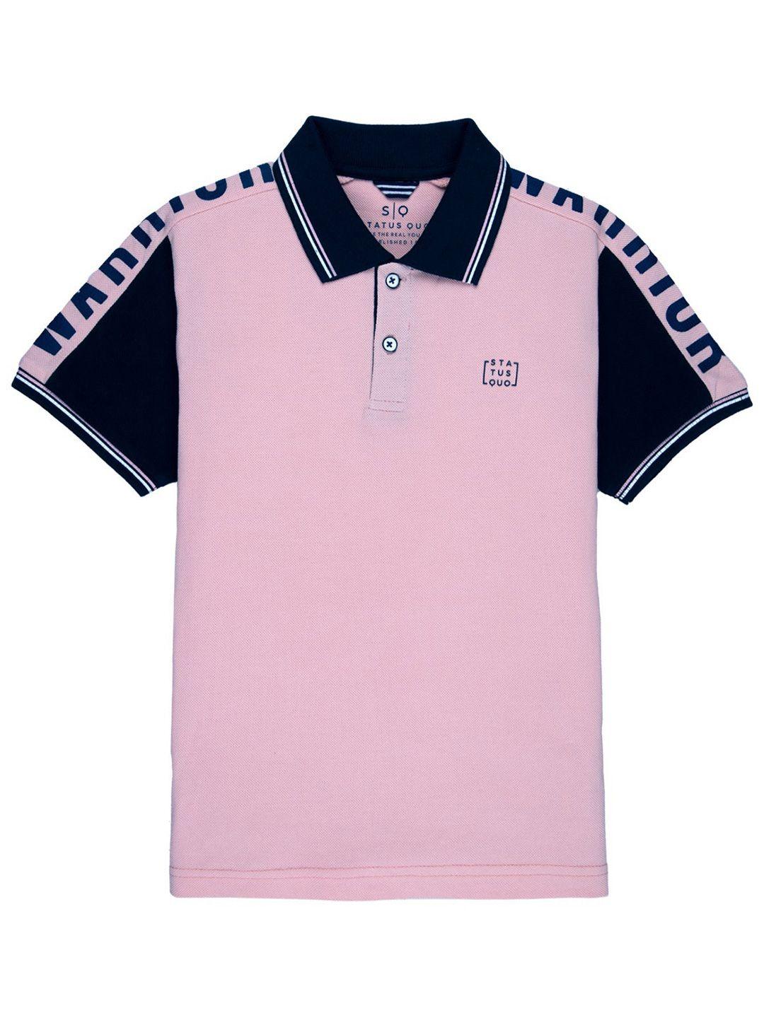 status quo boys peach-coloured polo collar applique t-shirt