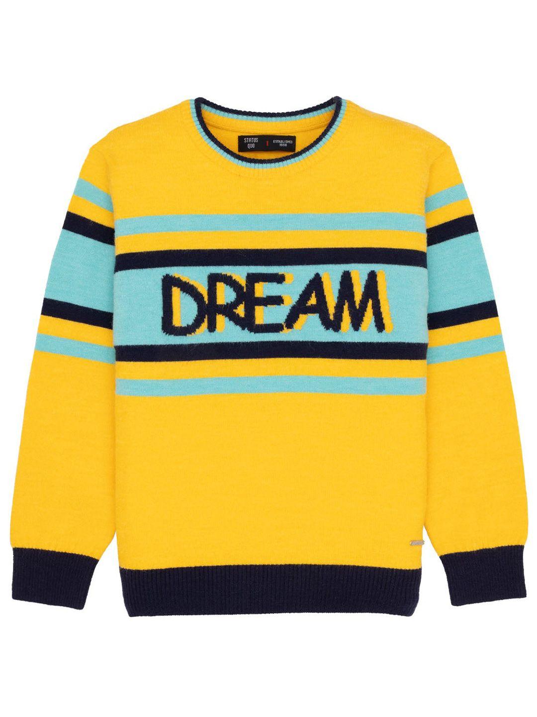 status quo boys yellow & blue typography printed pullover
