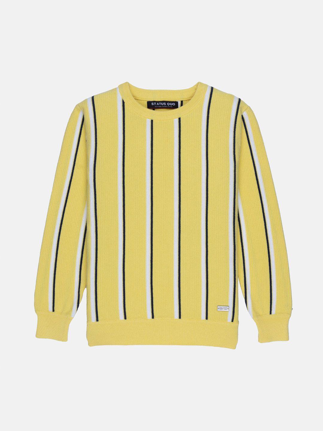 status quo boys yellow & white striped round neck cotton pullover sweater