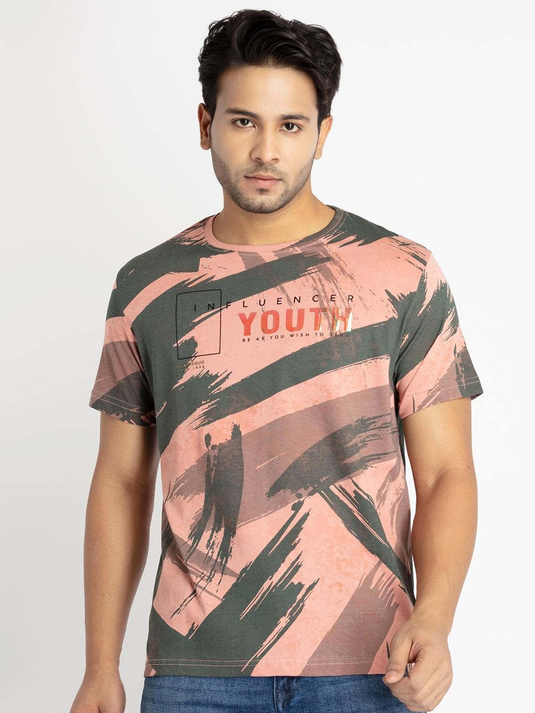 status quo men abstract printed cotton t-shirt