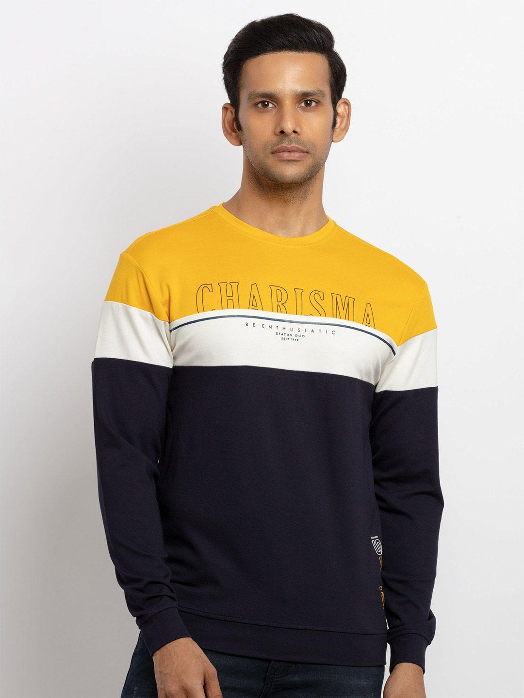 status quo men mustard colourblocked sweatshirt