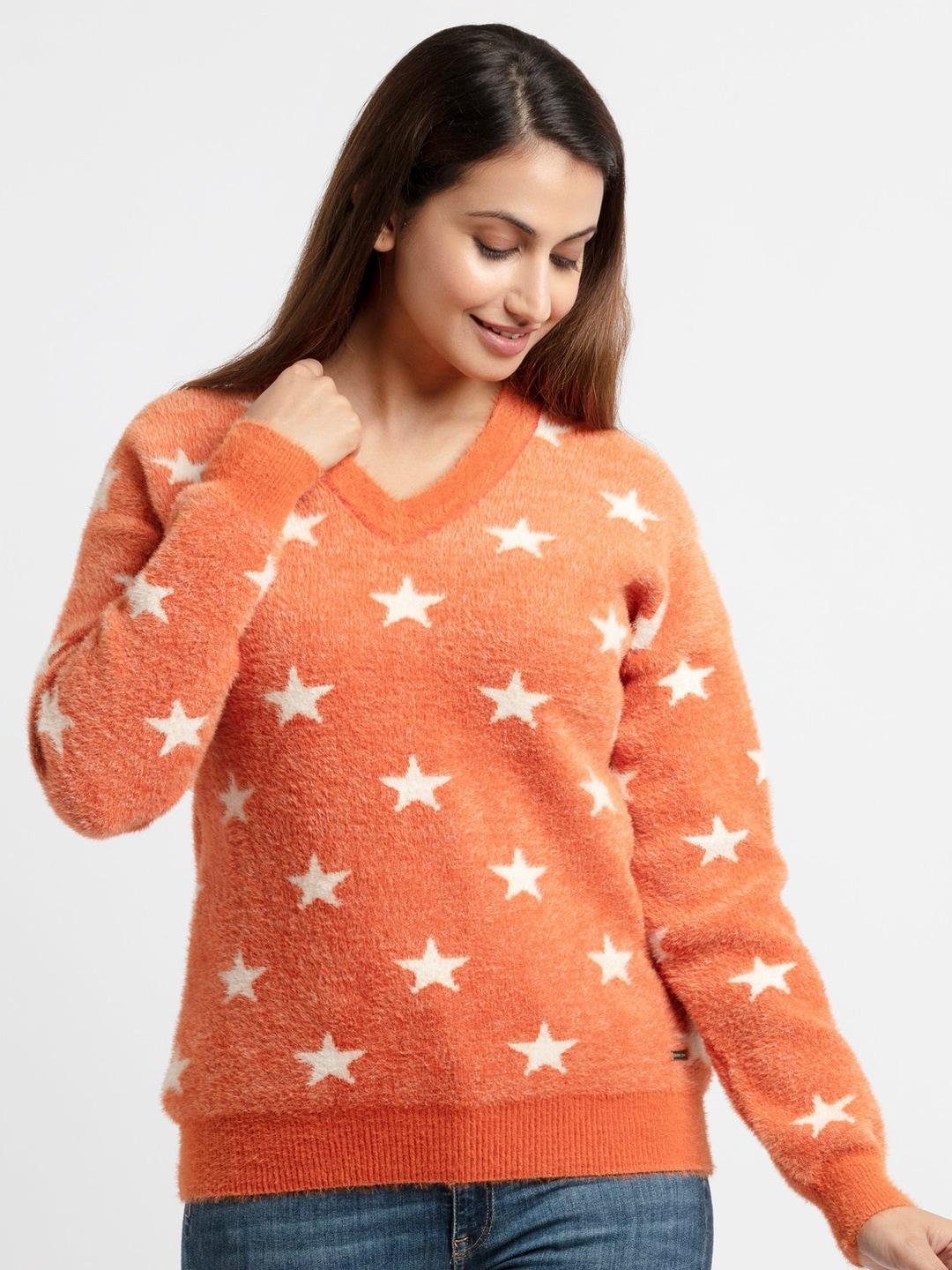 status quo women orange printed pullover