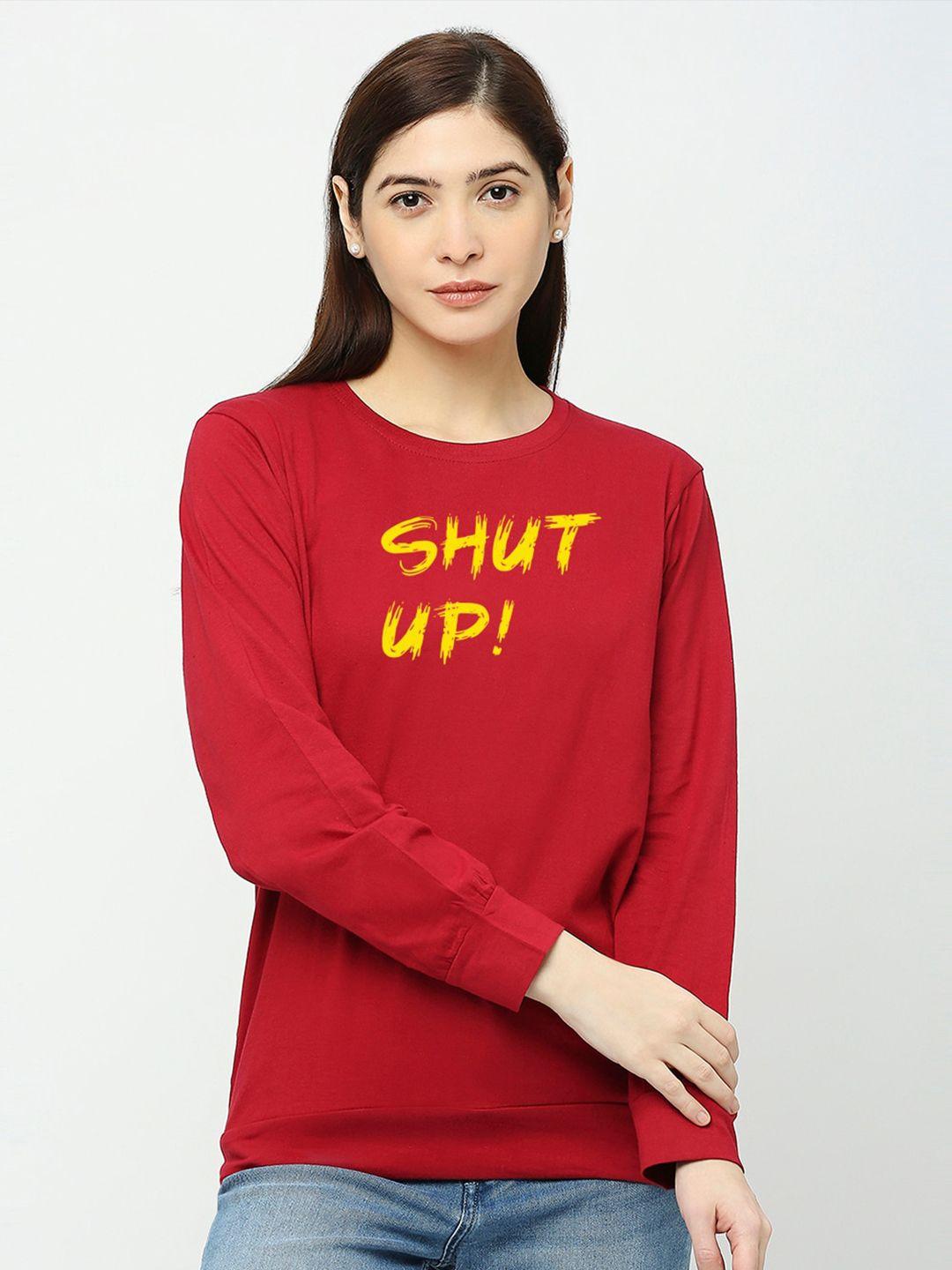 status mantra women maroon typography printed applique t-shirt