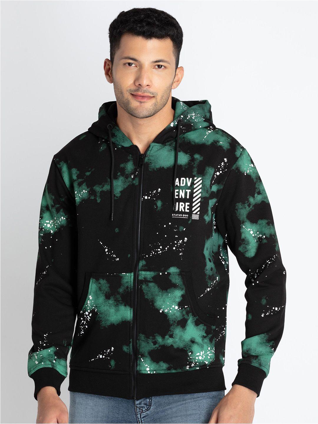 status quo abstract printed hooded cotton front-open sweatshirt