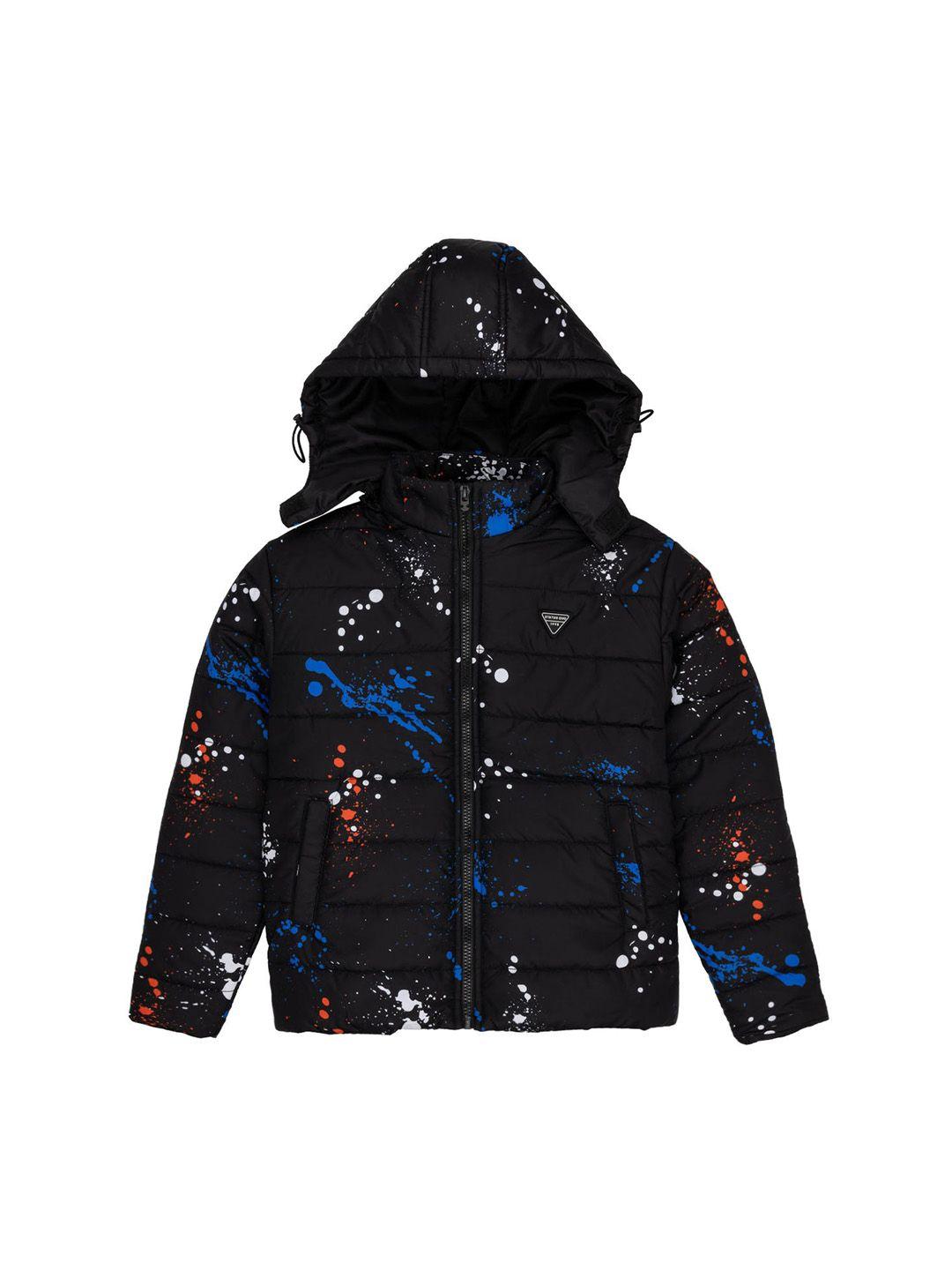 status quo boys abstract printed hooded puffer jacket