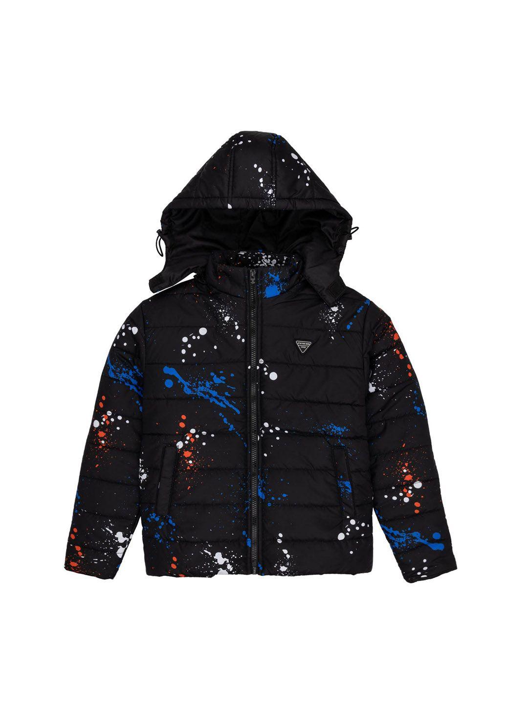 status quo boys abstract printed hooded puffer jacket