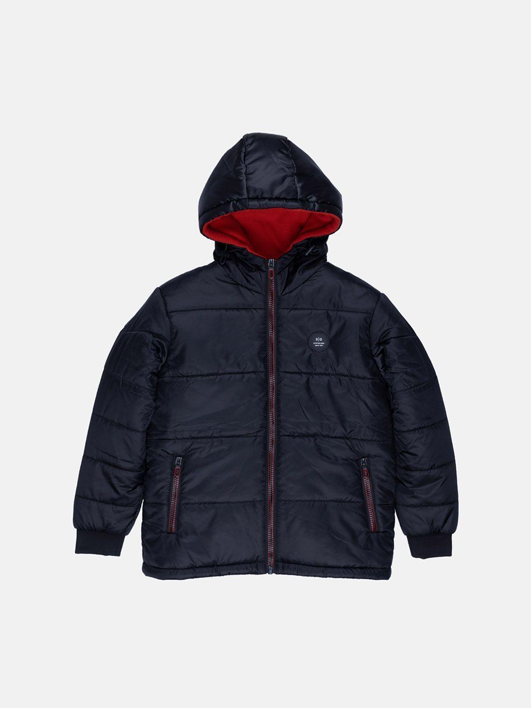 status quo boys black red quilted hooded puffer jacket