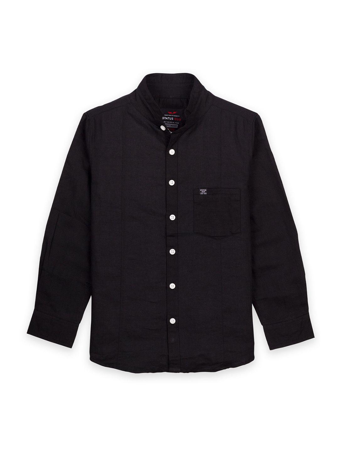 status quo boys black solid classic regular cotton casual shirt