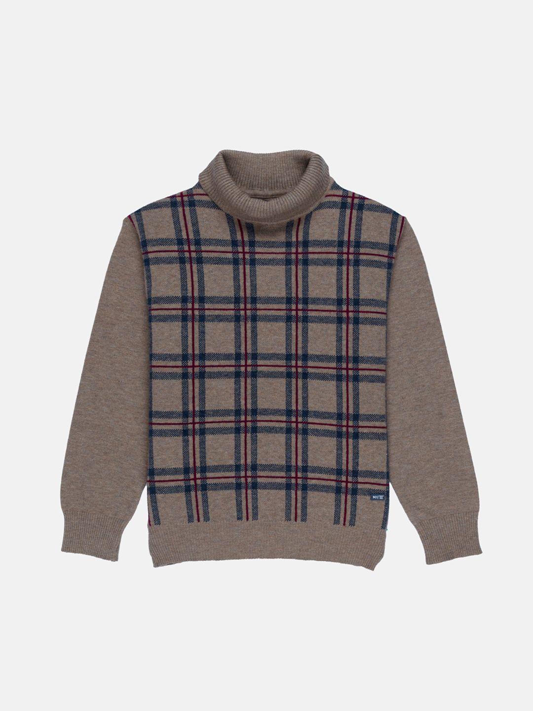 status quo boys brown & grey checked acrylic pullover