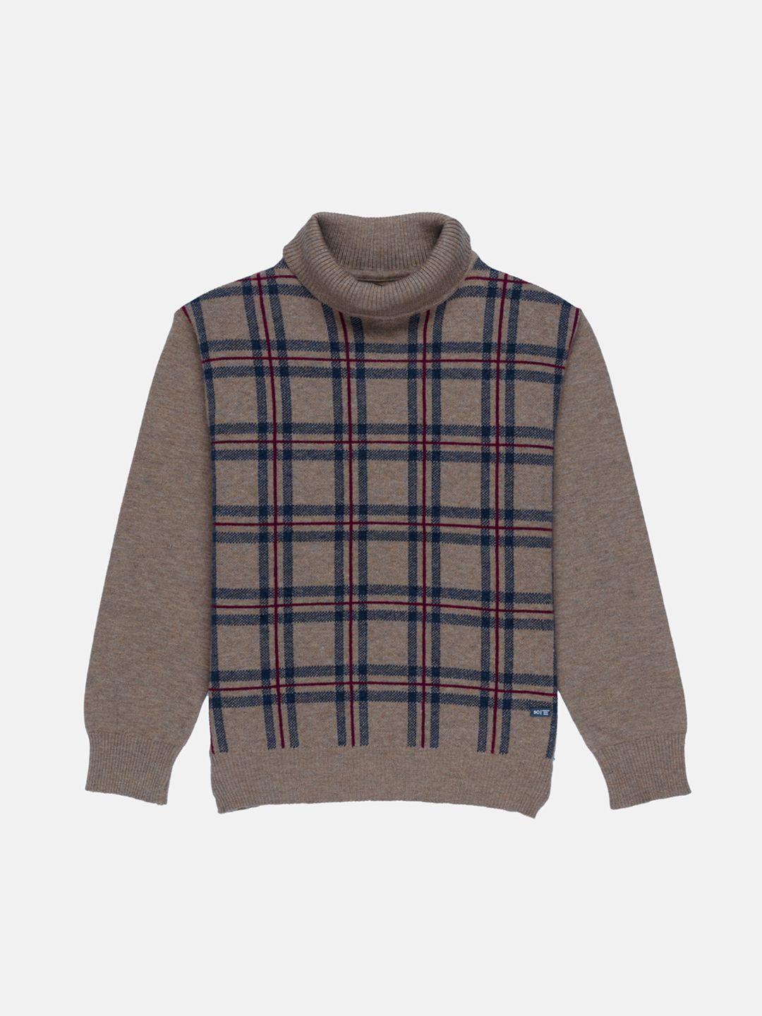 status quo boys brown & teal checked acrylic pullover