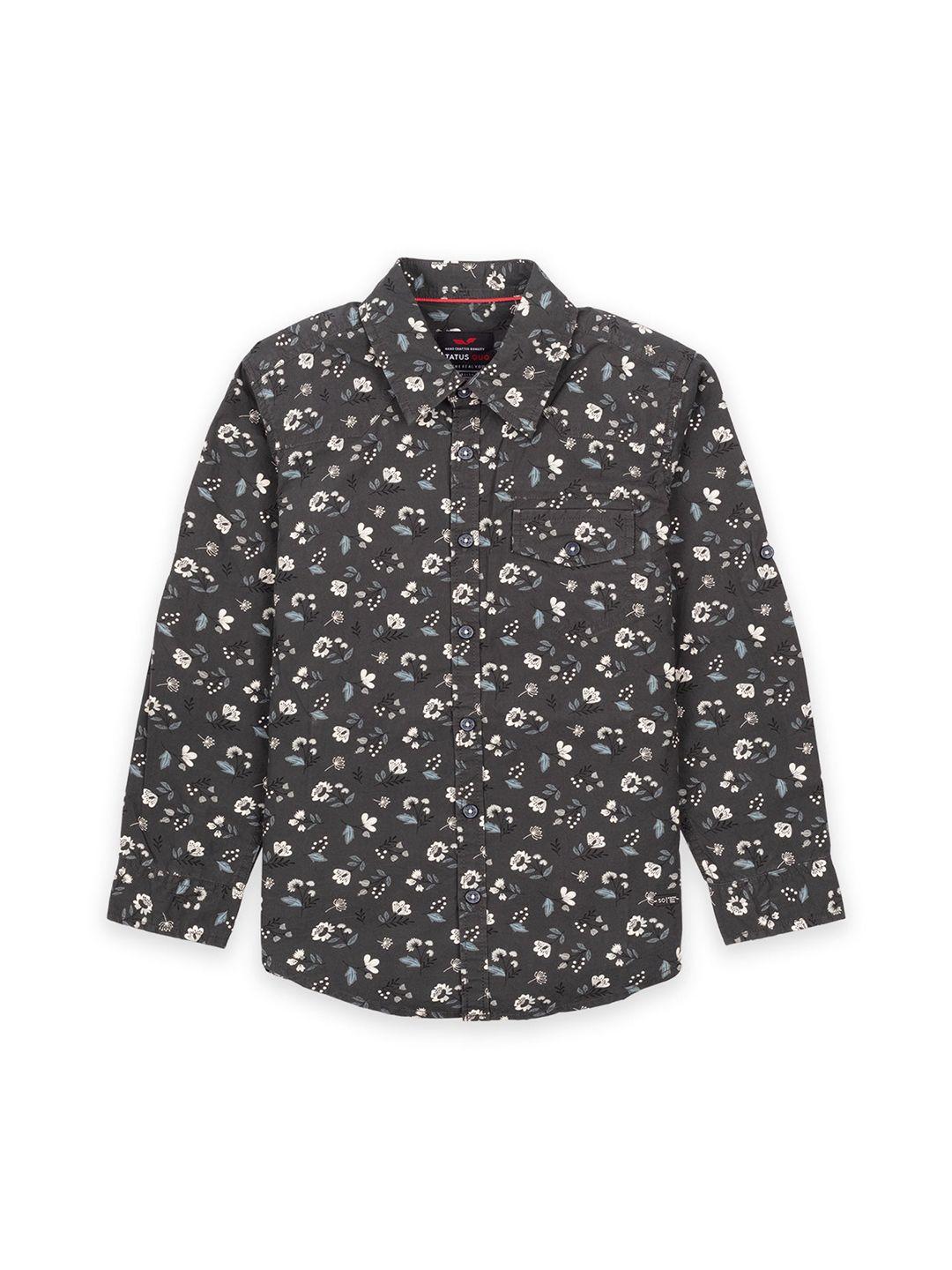 status quo boys charcoal grey classic floral printed cotton casual shirt