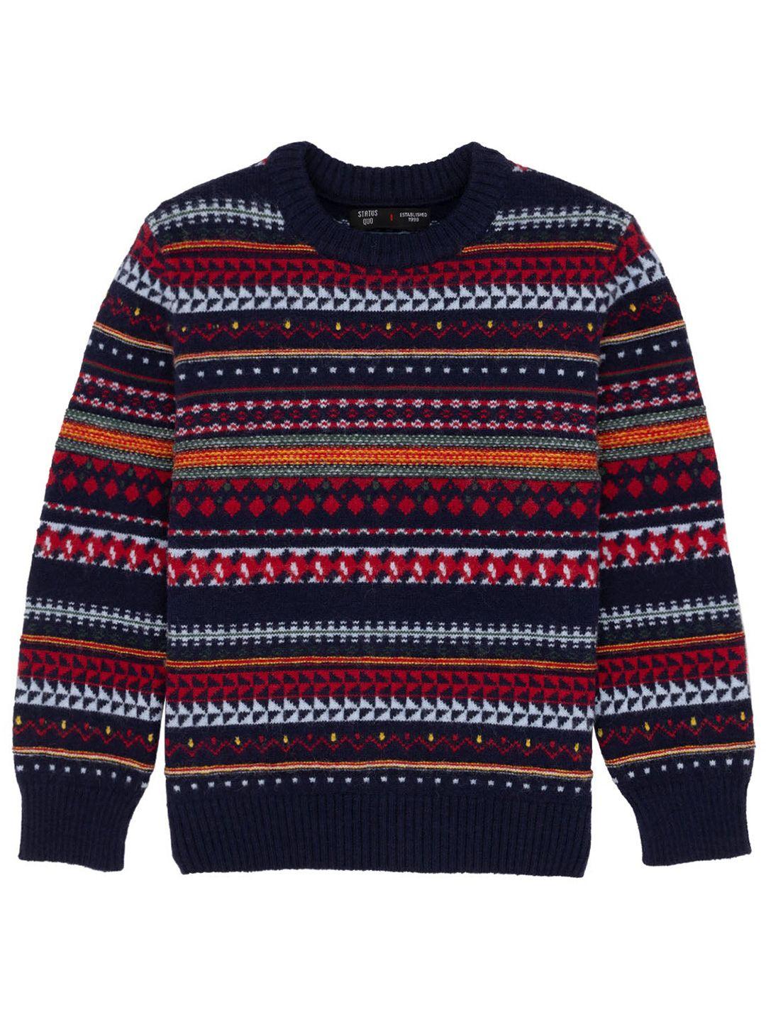 status quo boys geometric self design pullover sweater