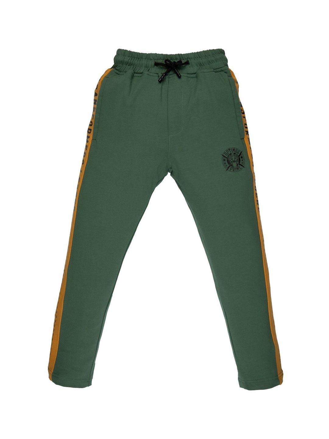 status quo boys green printed pure cotton track pant