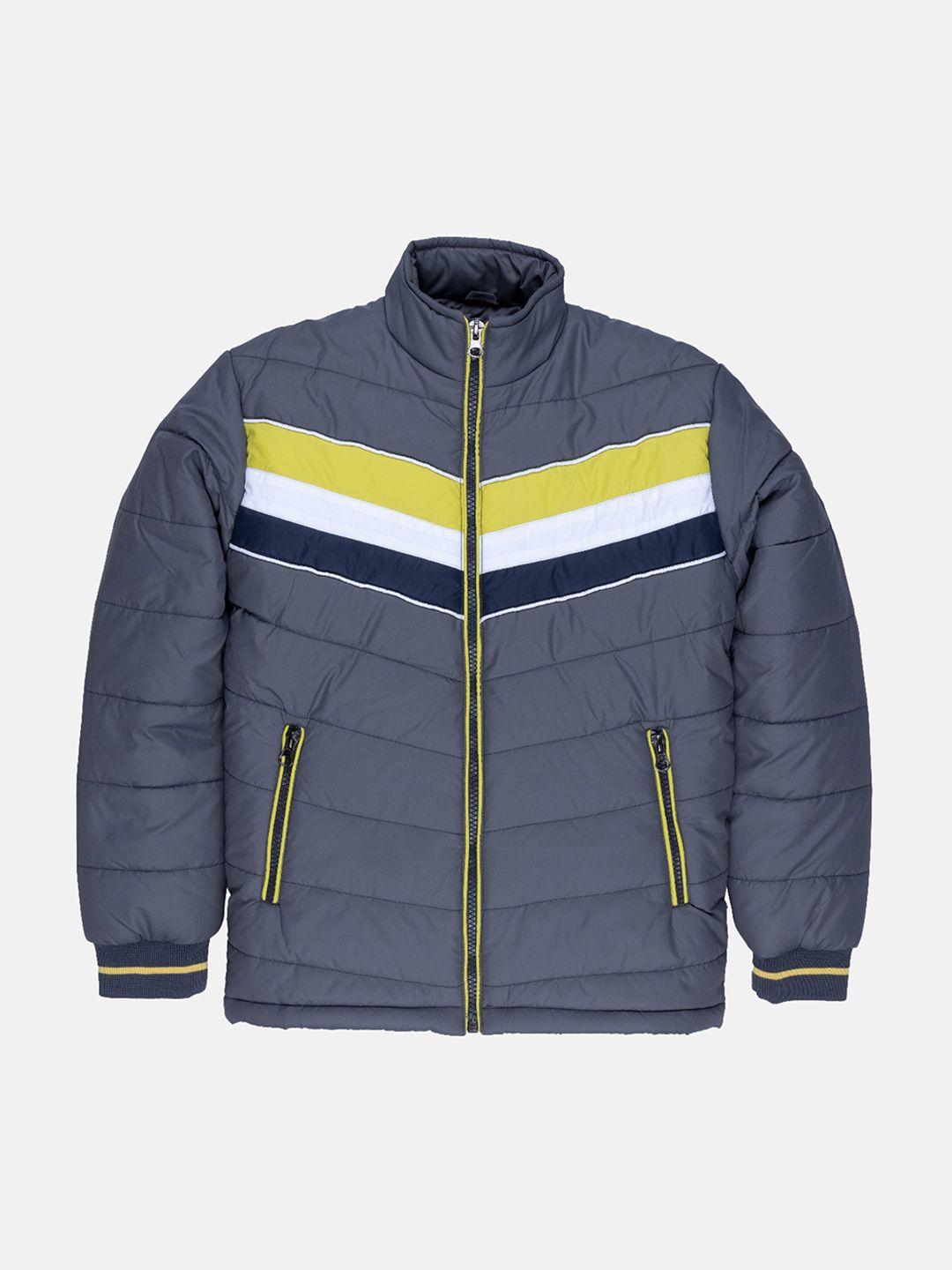 status quo boys grey yellow striped puffer jacket