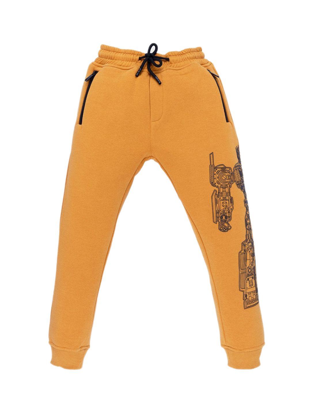 status quo boys mustard-yellow solid transformers printed joggers