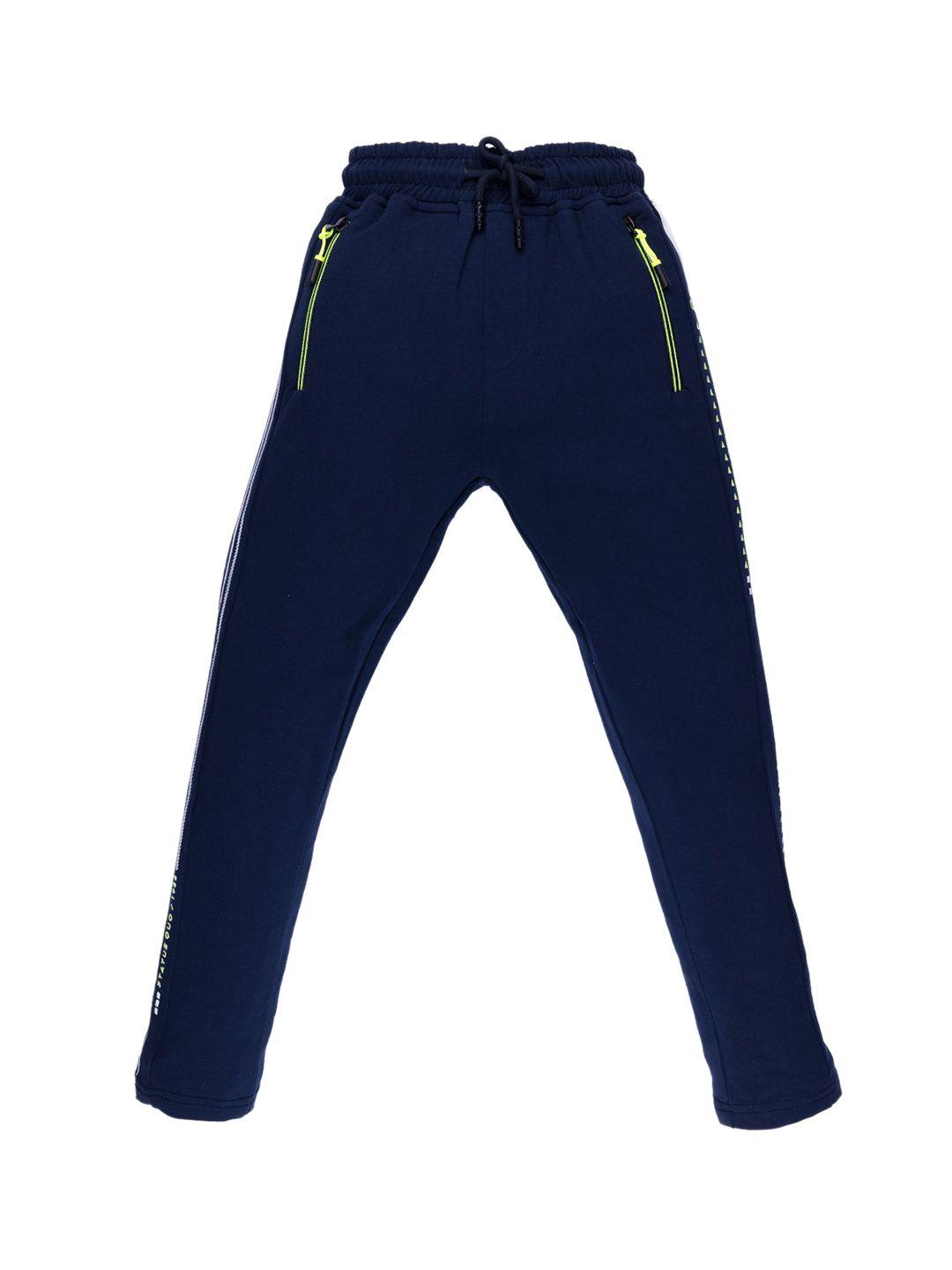 status quo boys navy blue cotton printed regular fit joggers