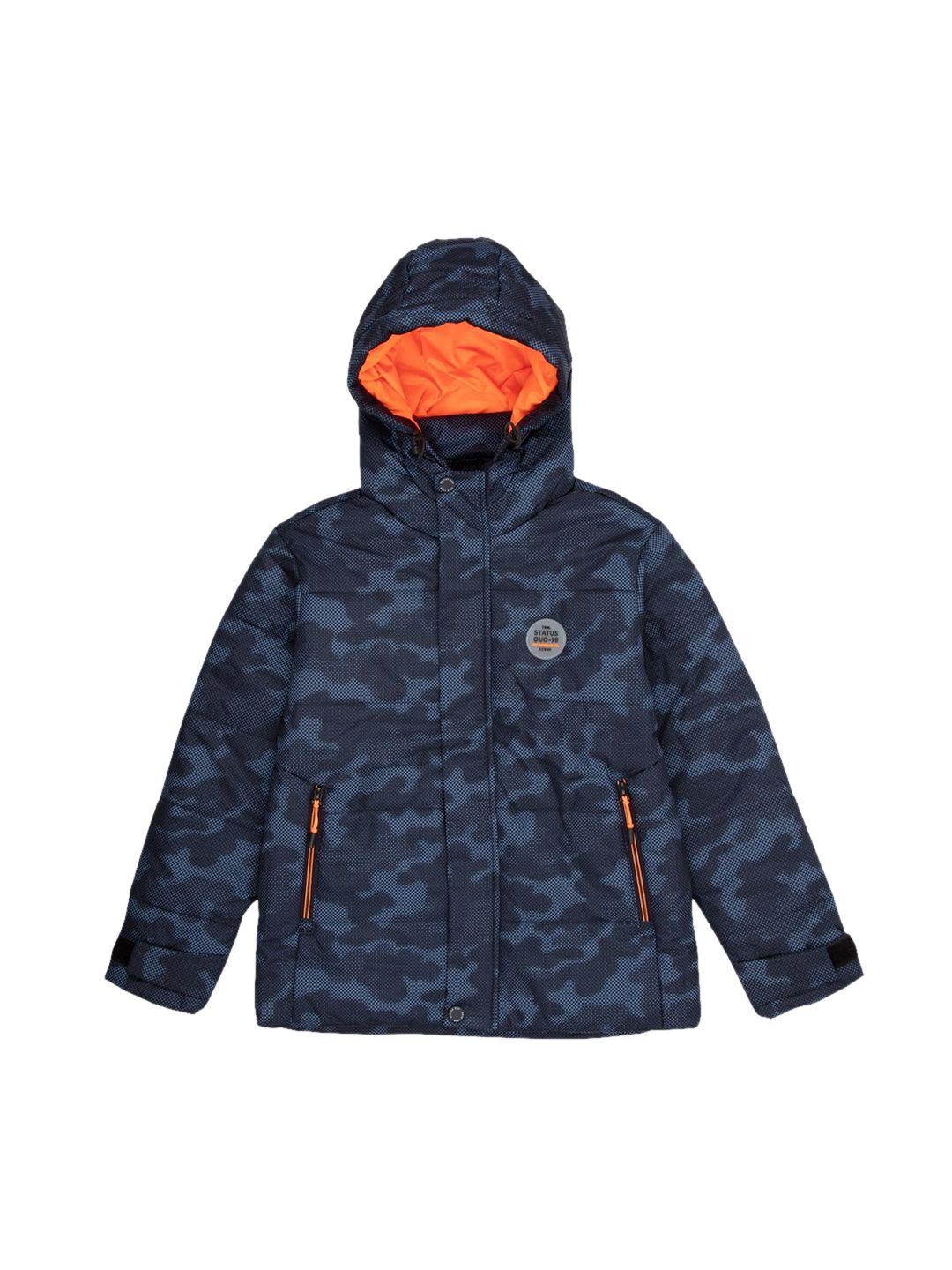 status quo boys navy blue orange camouflage padded jacket
