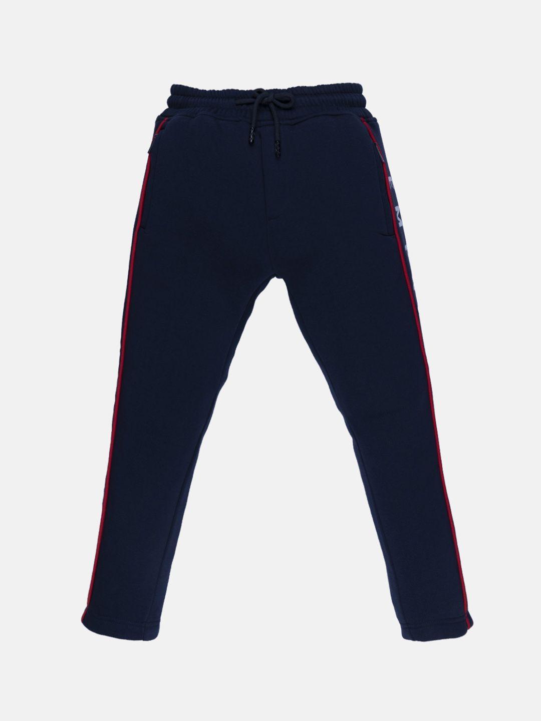 status quo boys navy blue solid cotton track pants