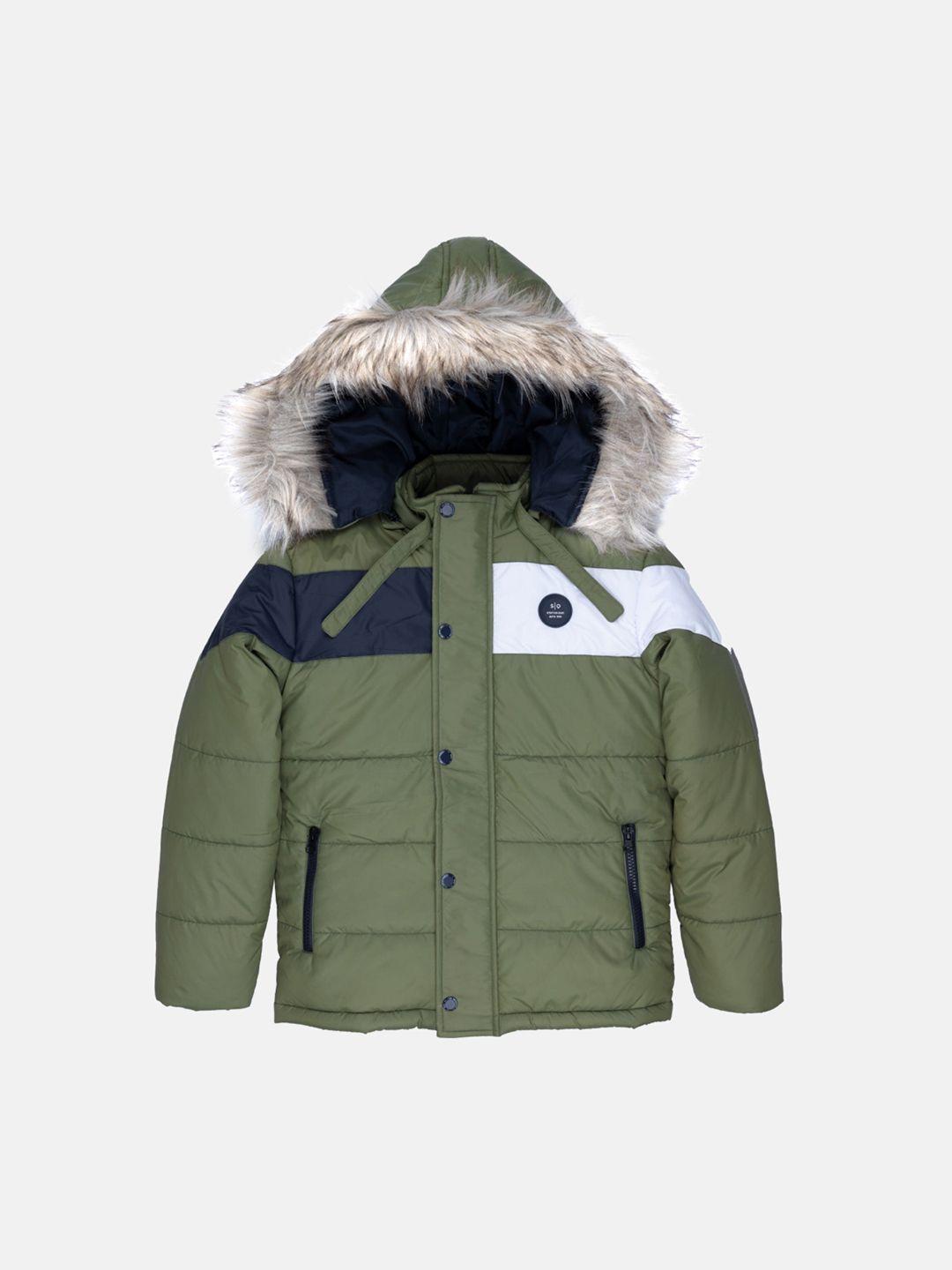 status quo boys olive green colourblocked padded jacket