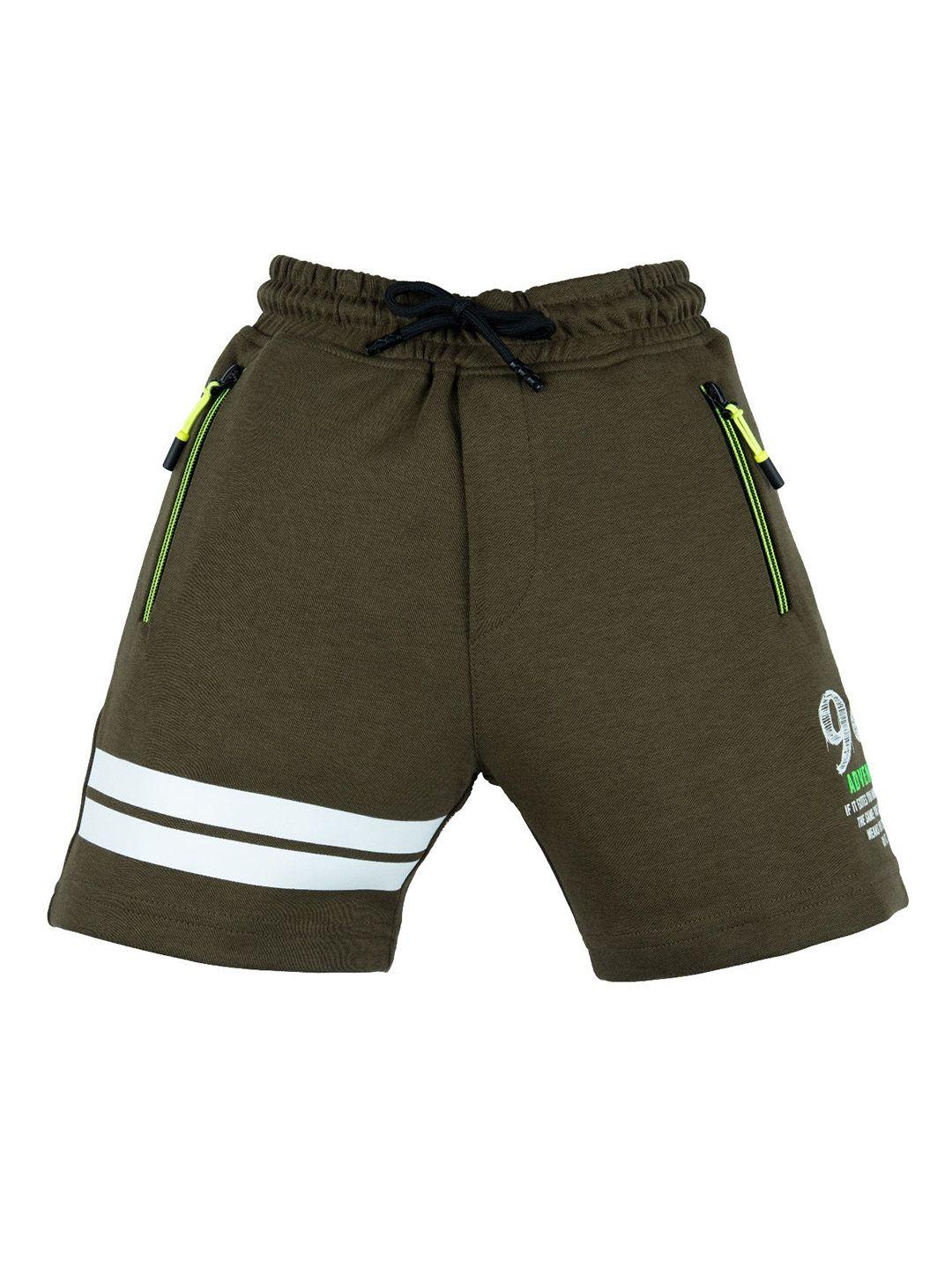 status quo boys olive green printed regular shorts