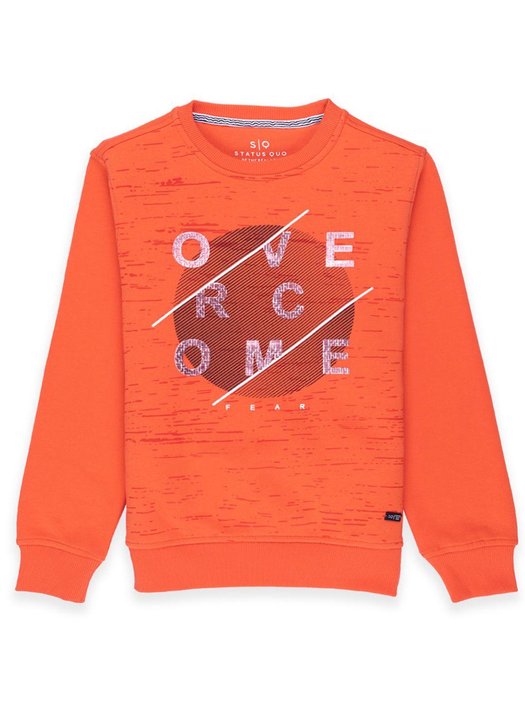 status quo boys orange printed cotton round neck sweatshirt