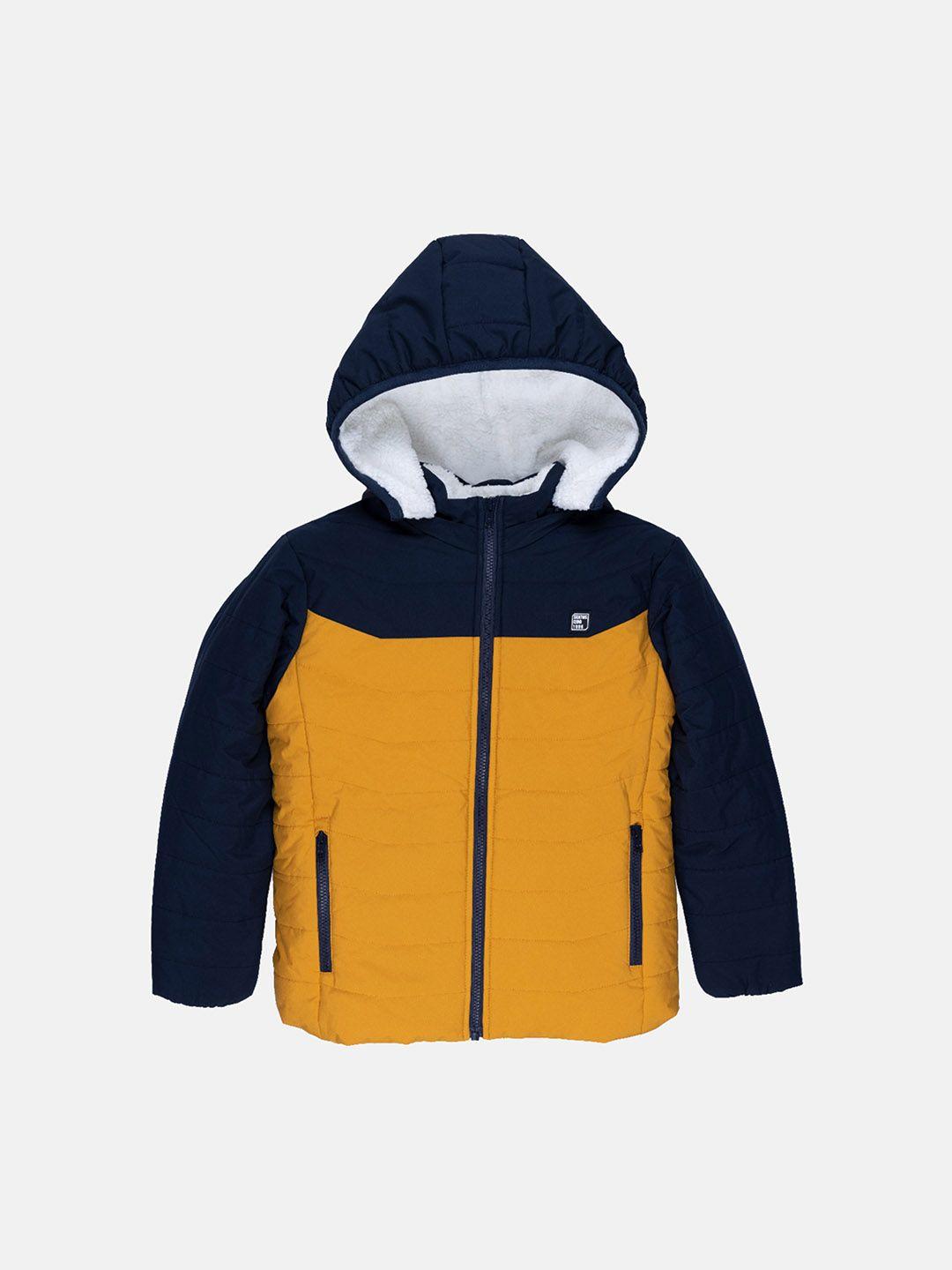 status quo boys yellow blue colourblocked puffer jacket