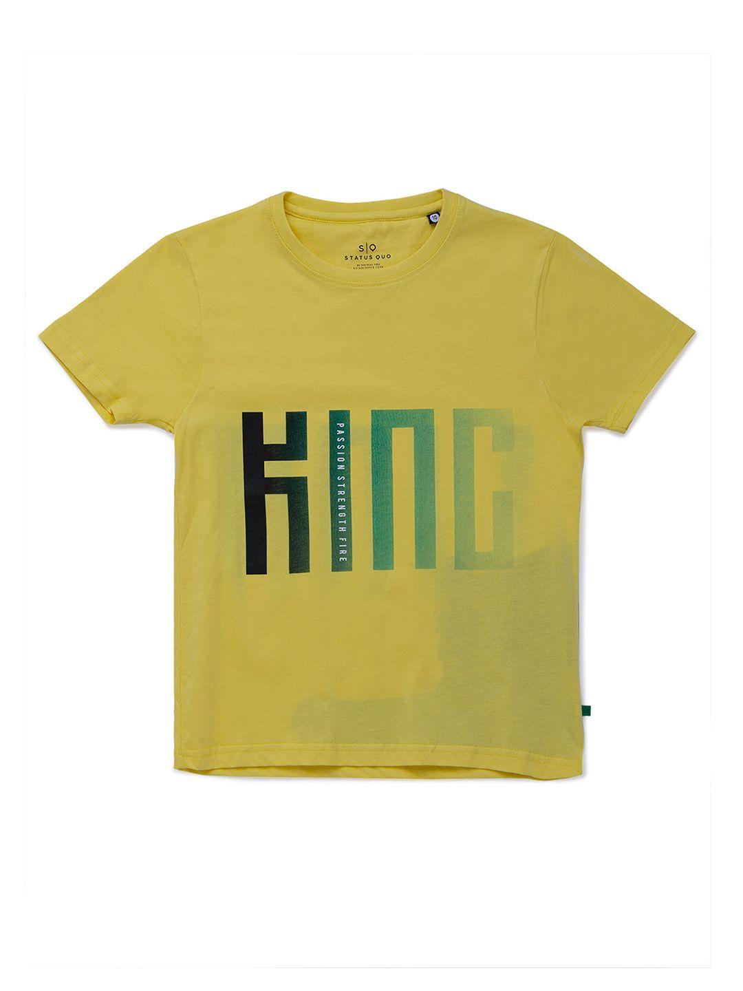 status quo boys yellow typography printed cotton t-shirt