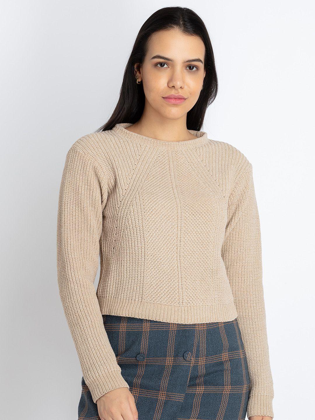 status quo cable knit self design crop pullover sweater