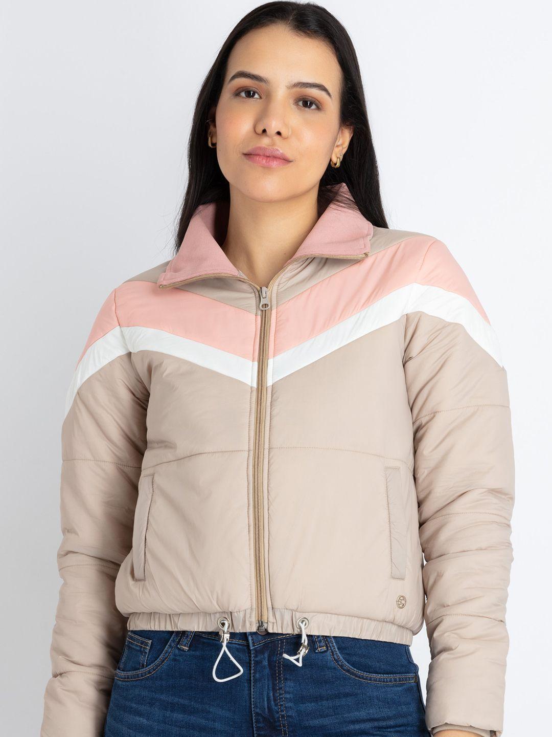 status quo colourblocked crop padded jacket