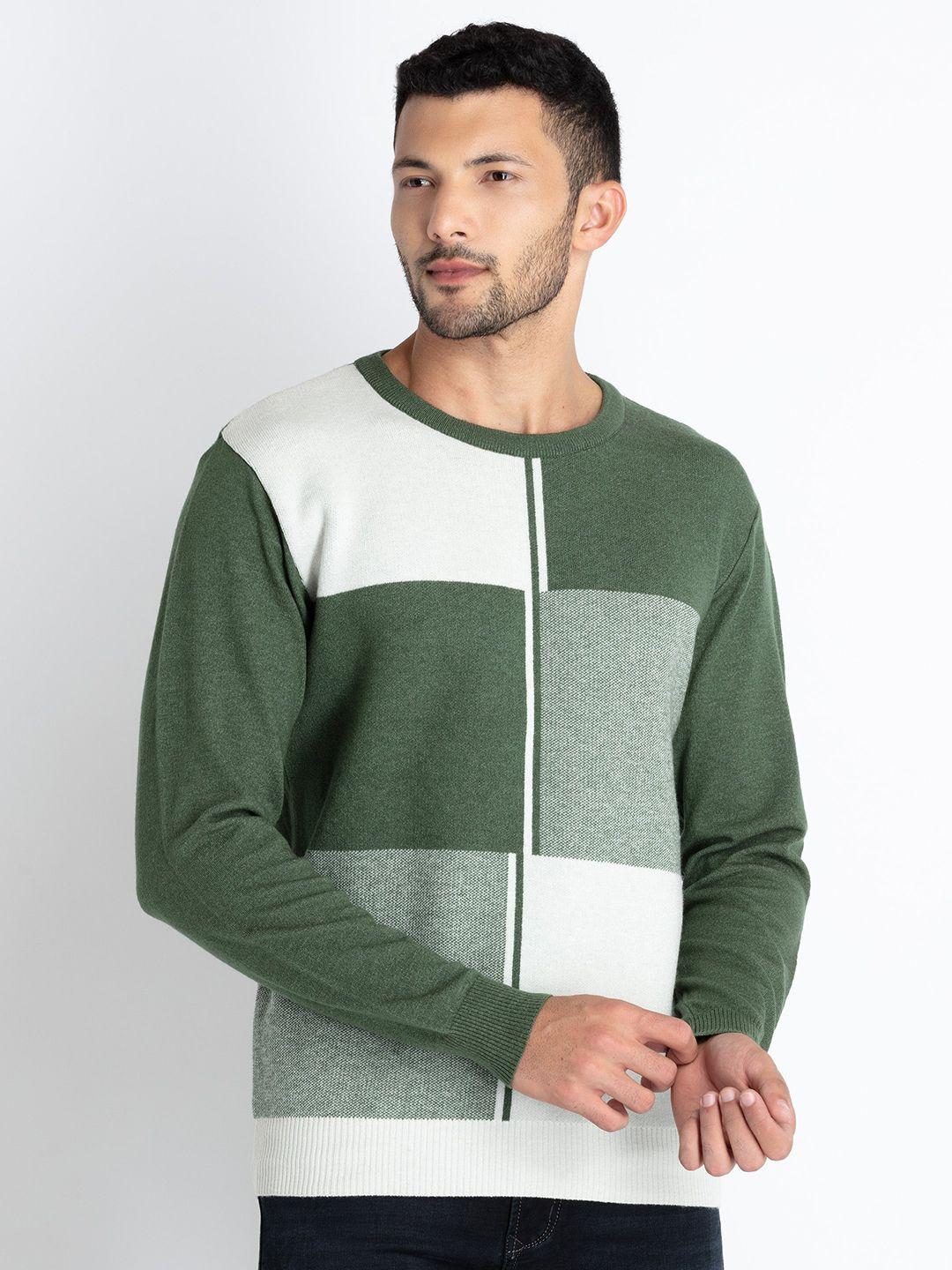 status quo colourblocked round neck long sleeves cotton acrylic pullover sweater