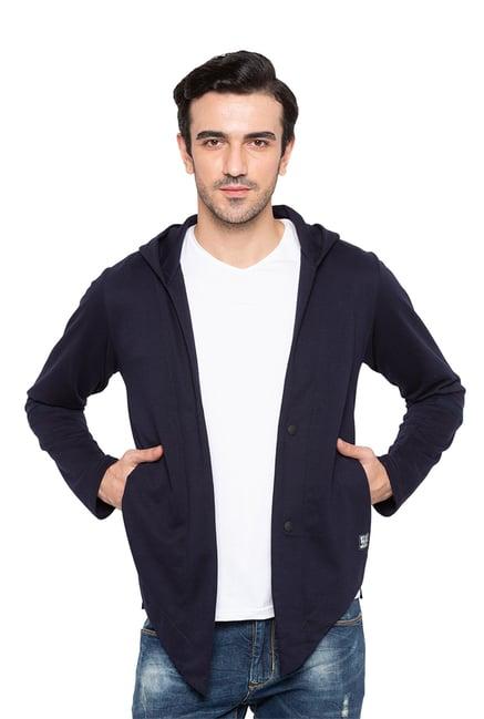 status quo dark blue slim fit hooded shrug