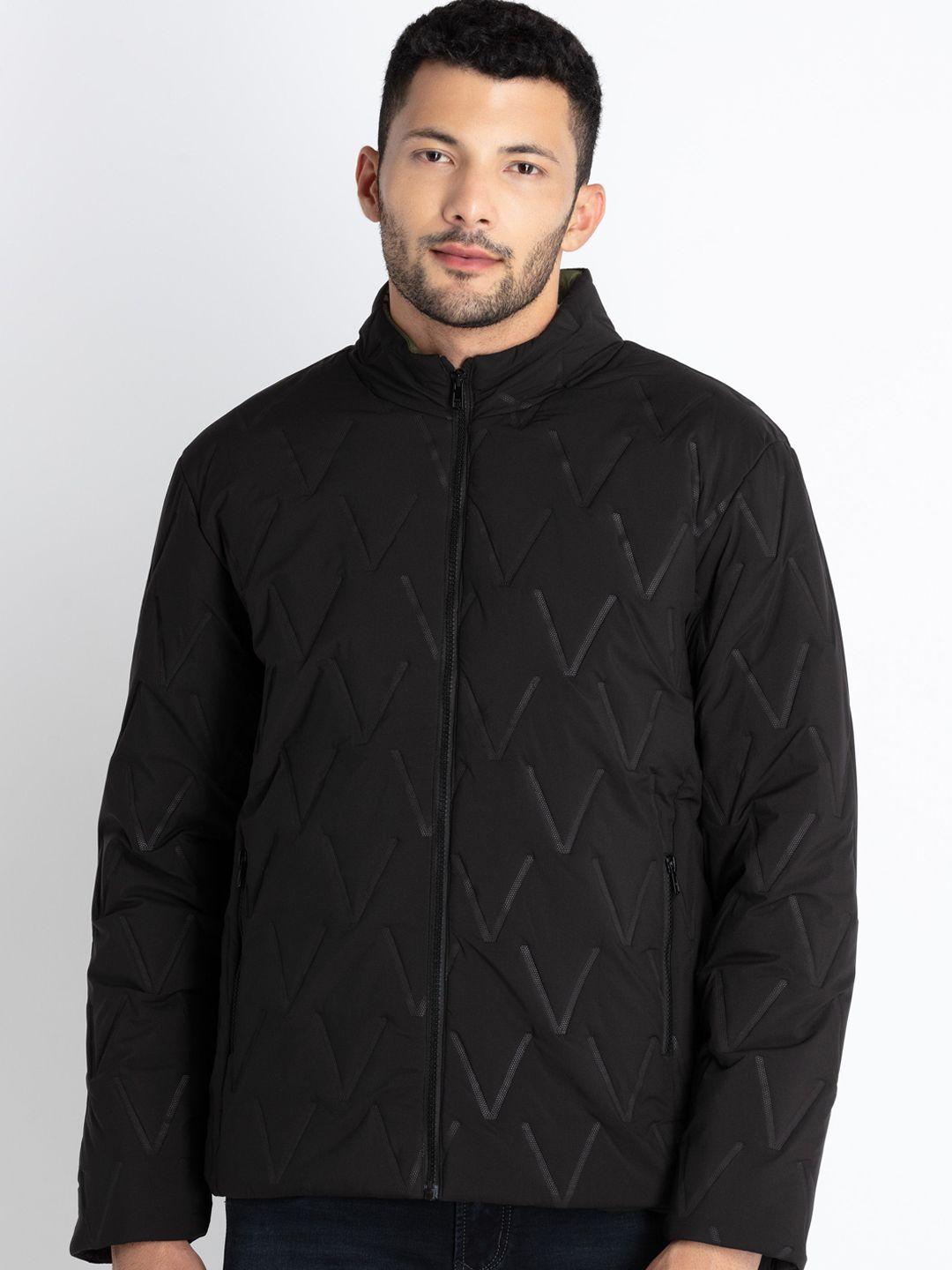 status quo geometric printed stand collar quilted jacket