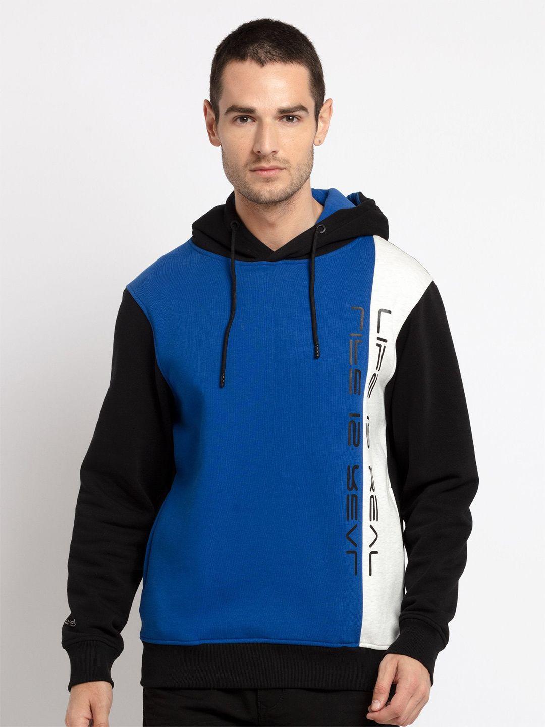 status quo men blue printed hooded sweatshirt