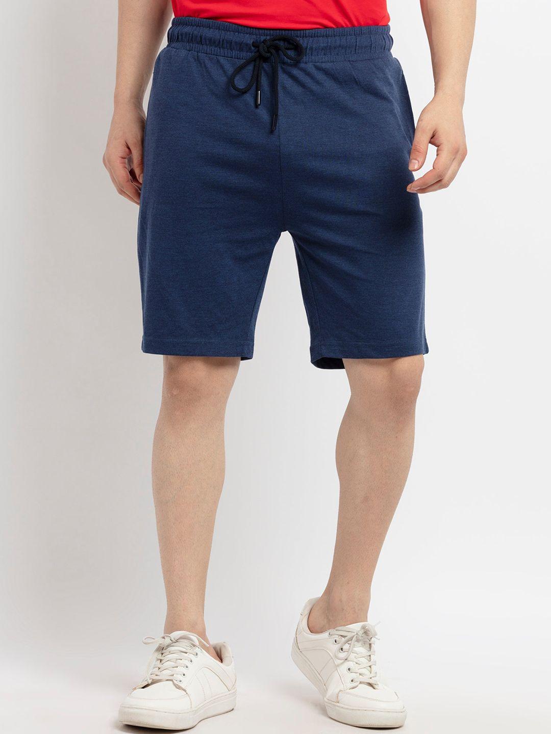 status quo men blue regular fit solid cotton sports shorts