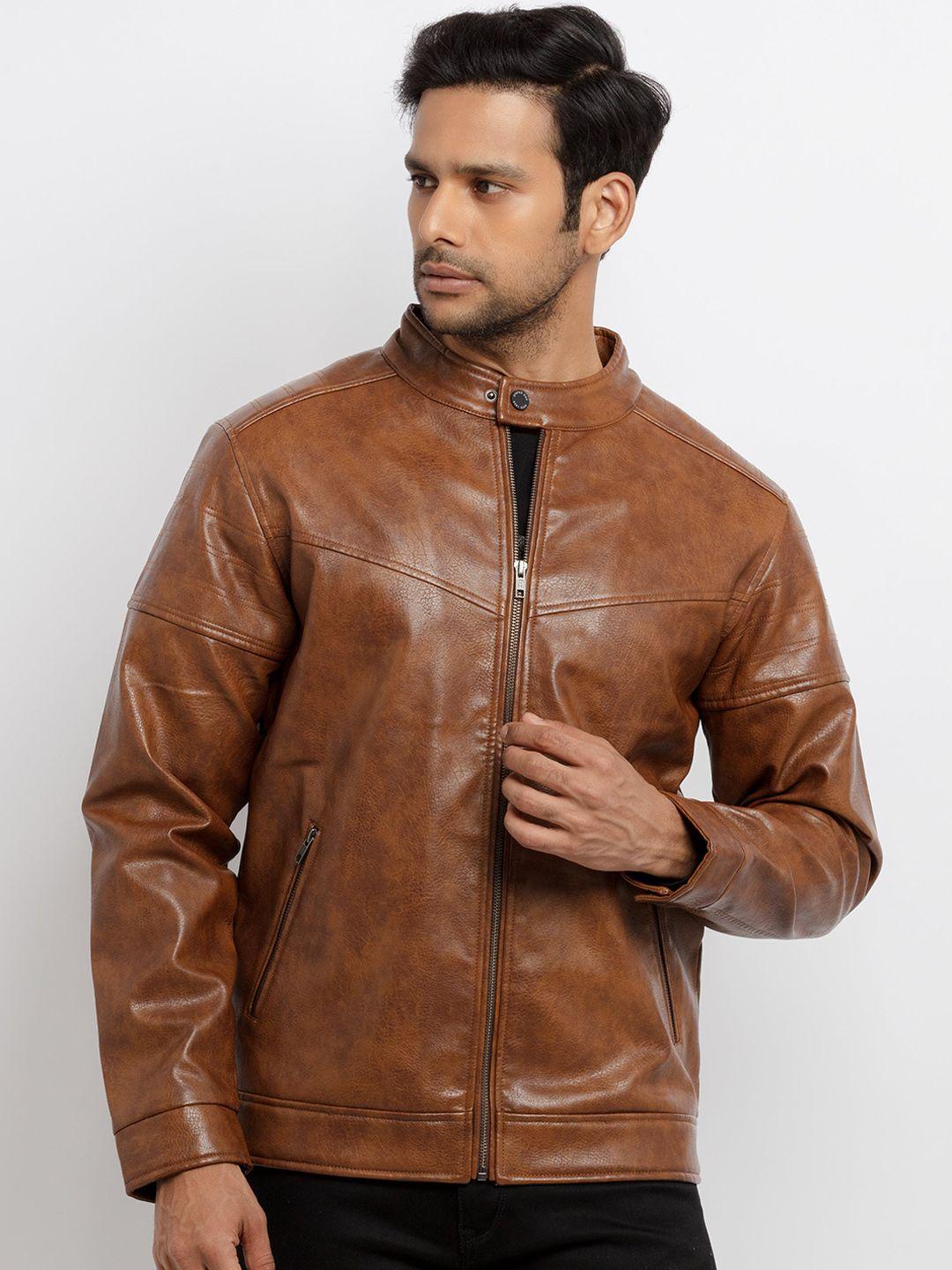 status quo men brown biker jacket