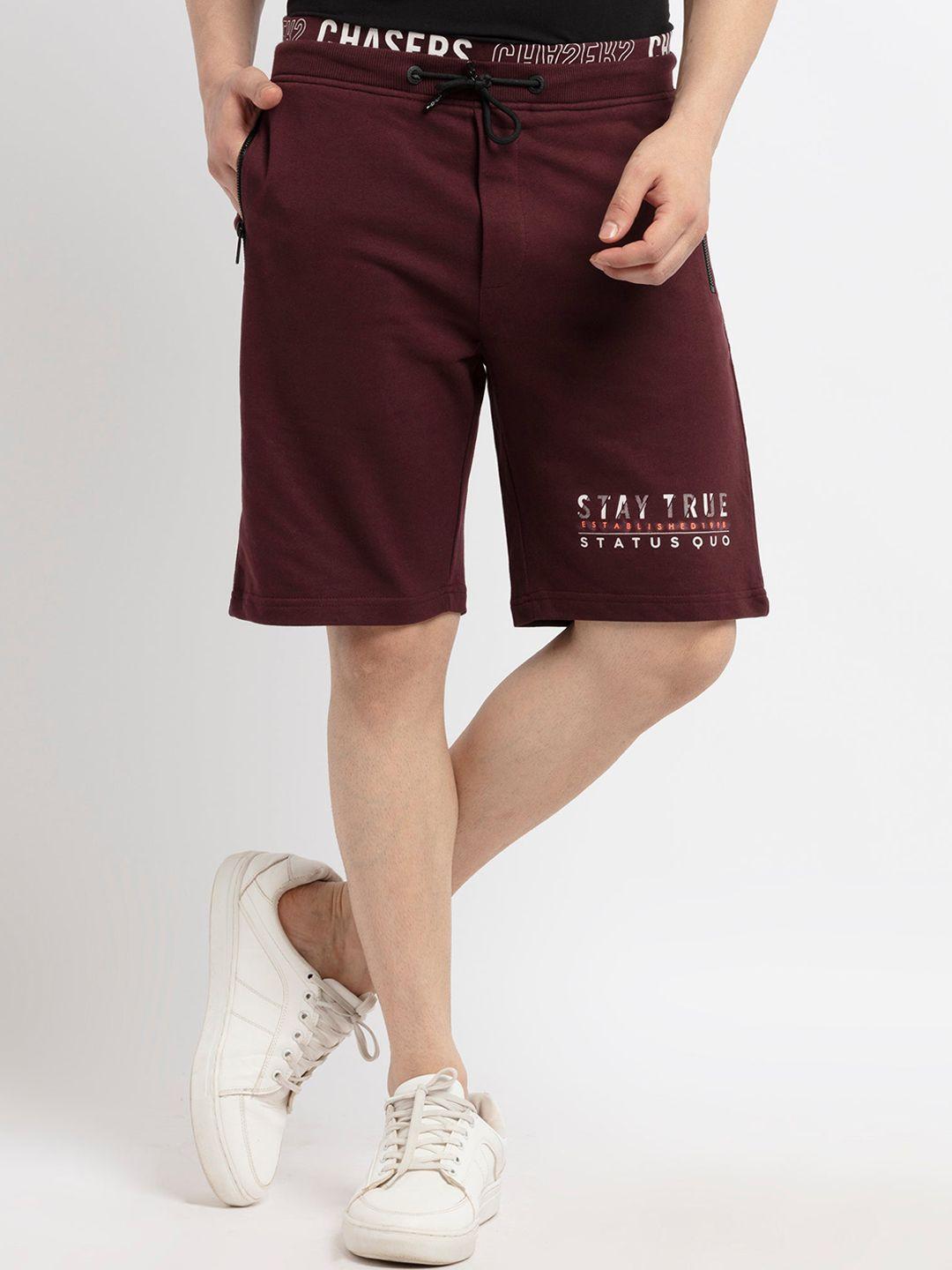 status quo men burgundy cotton shorts