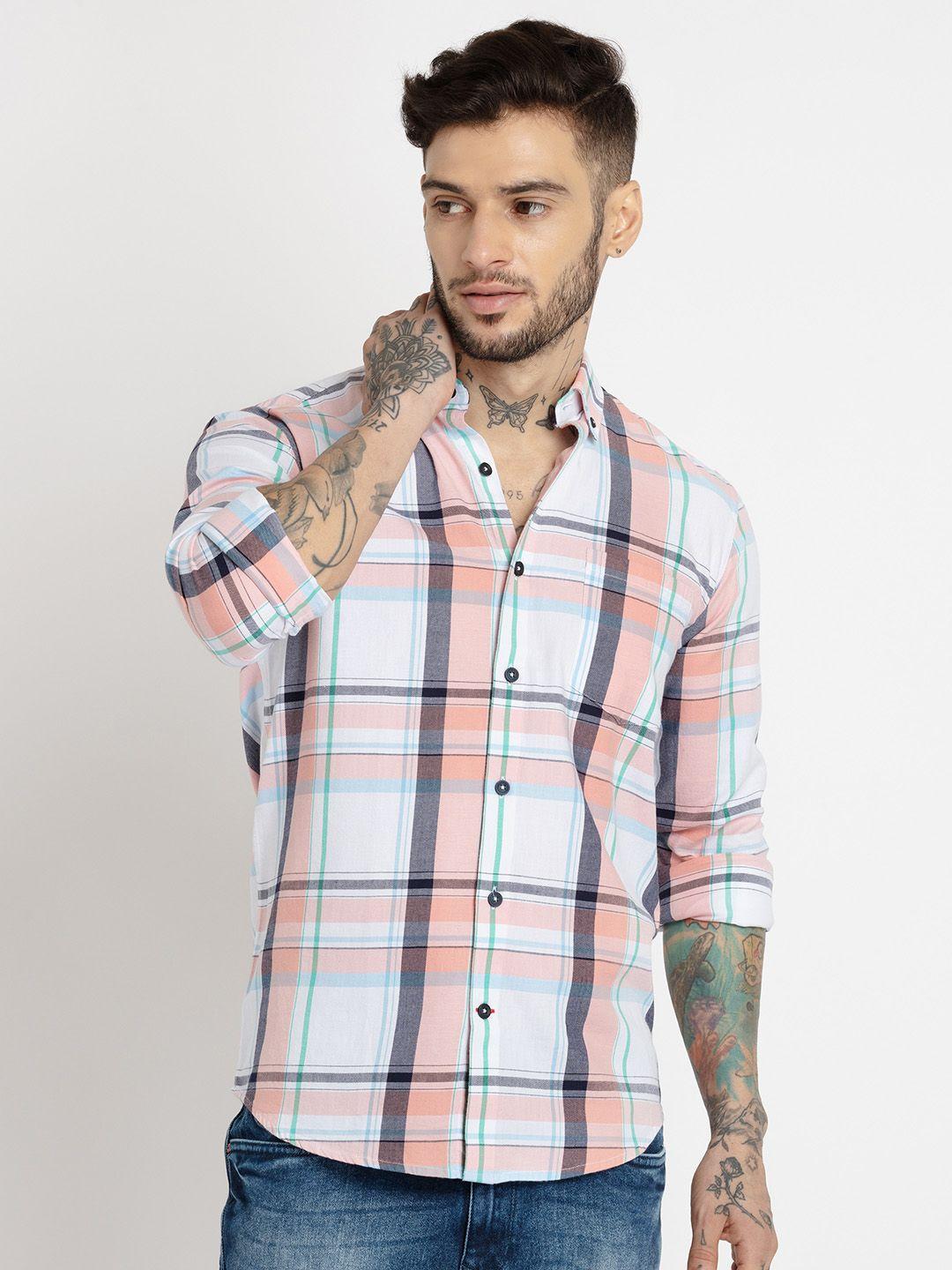 status quo men checked casual slim fit cotton shirt