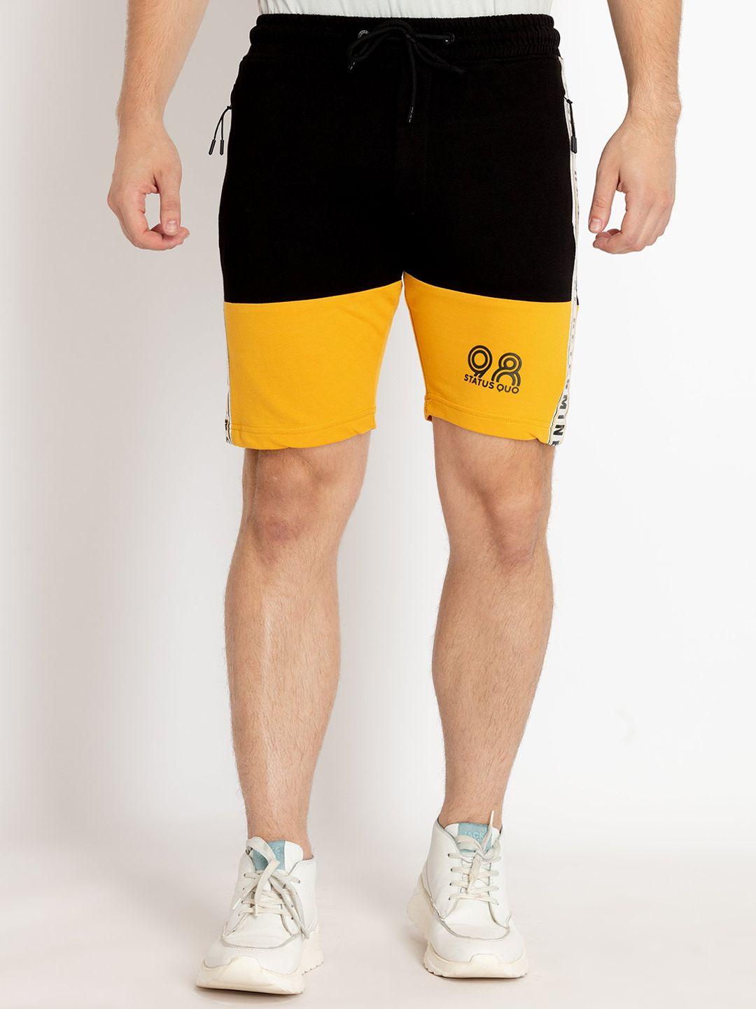 status quo men cotton mid-rise colourblocked shorts