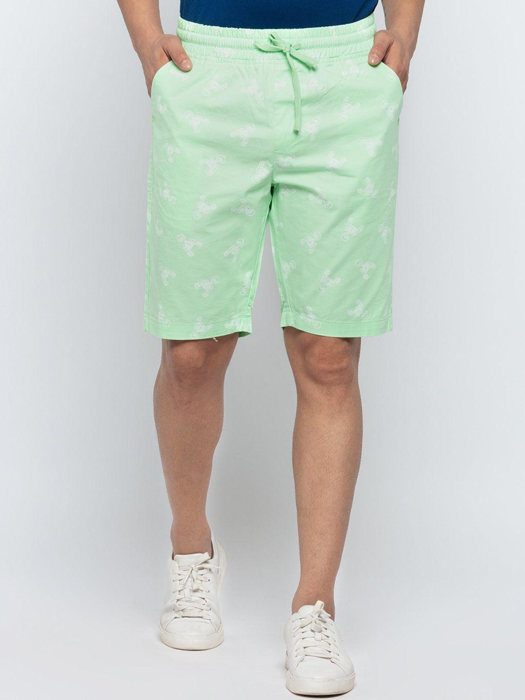 status quo men green conversational printed cotton shorts