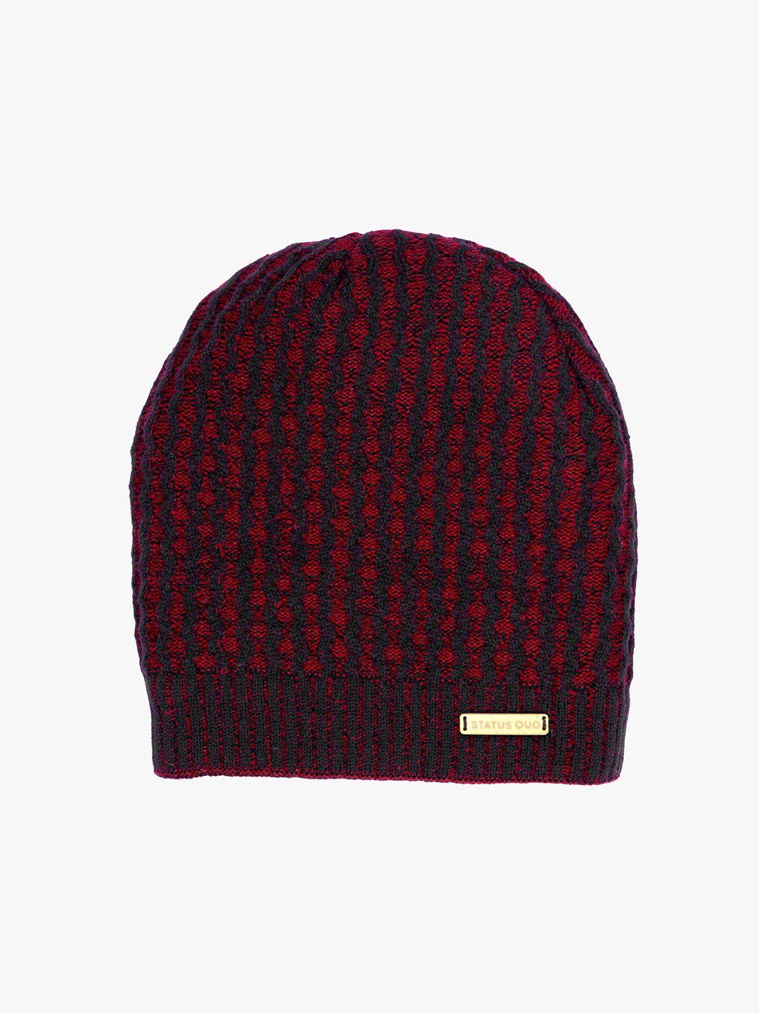 status quo men maroon & black beanie