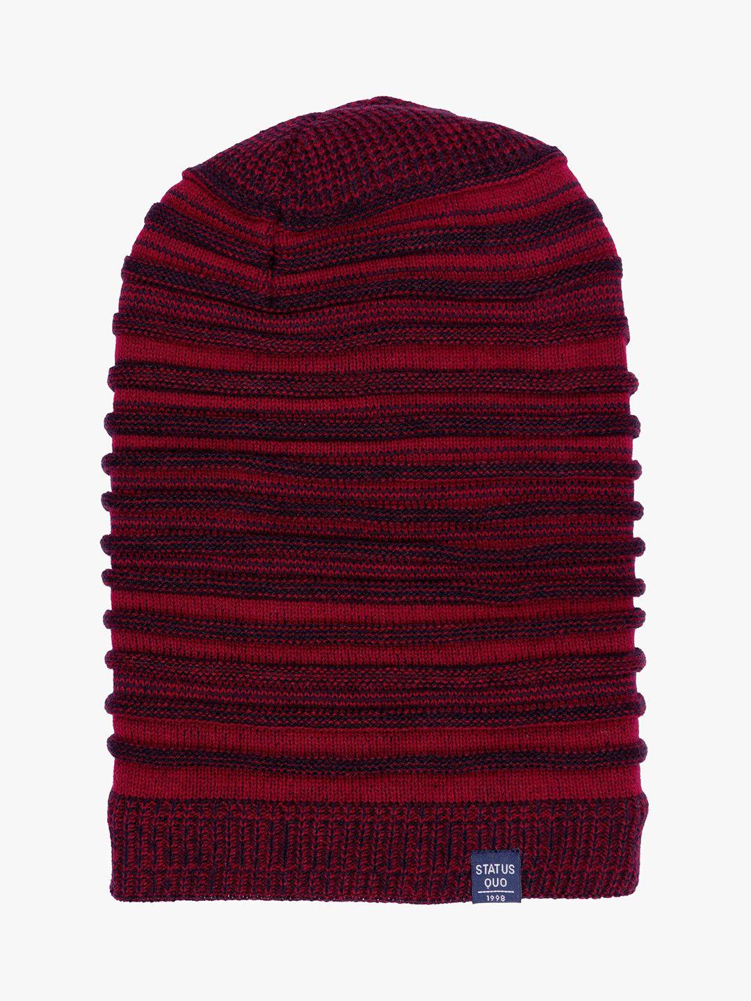 status quo men maroon & black striped acrylic beanie