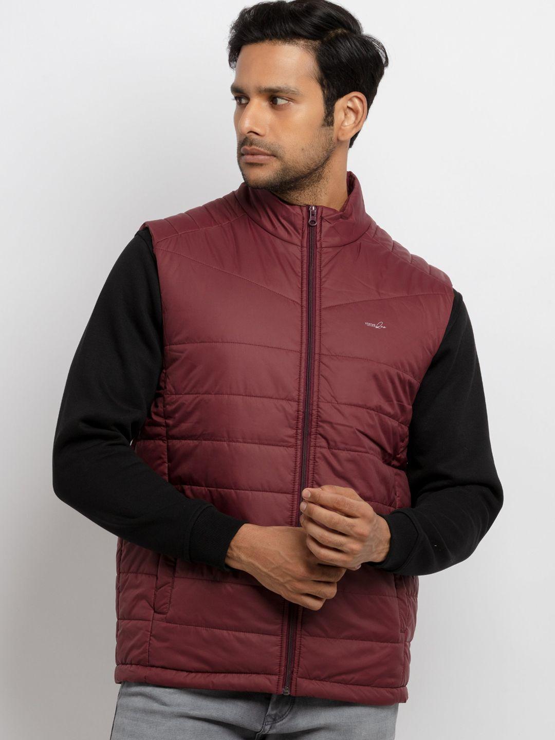 status quo men maroon sleeveless padded jacket