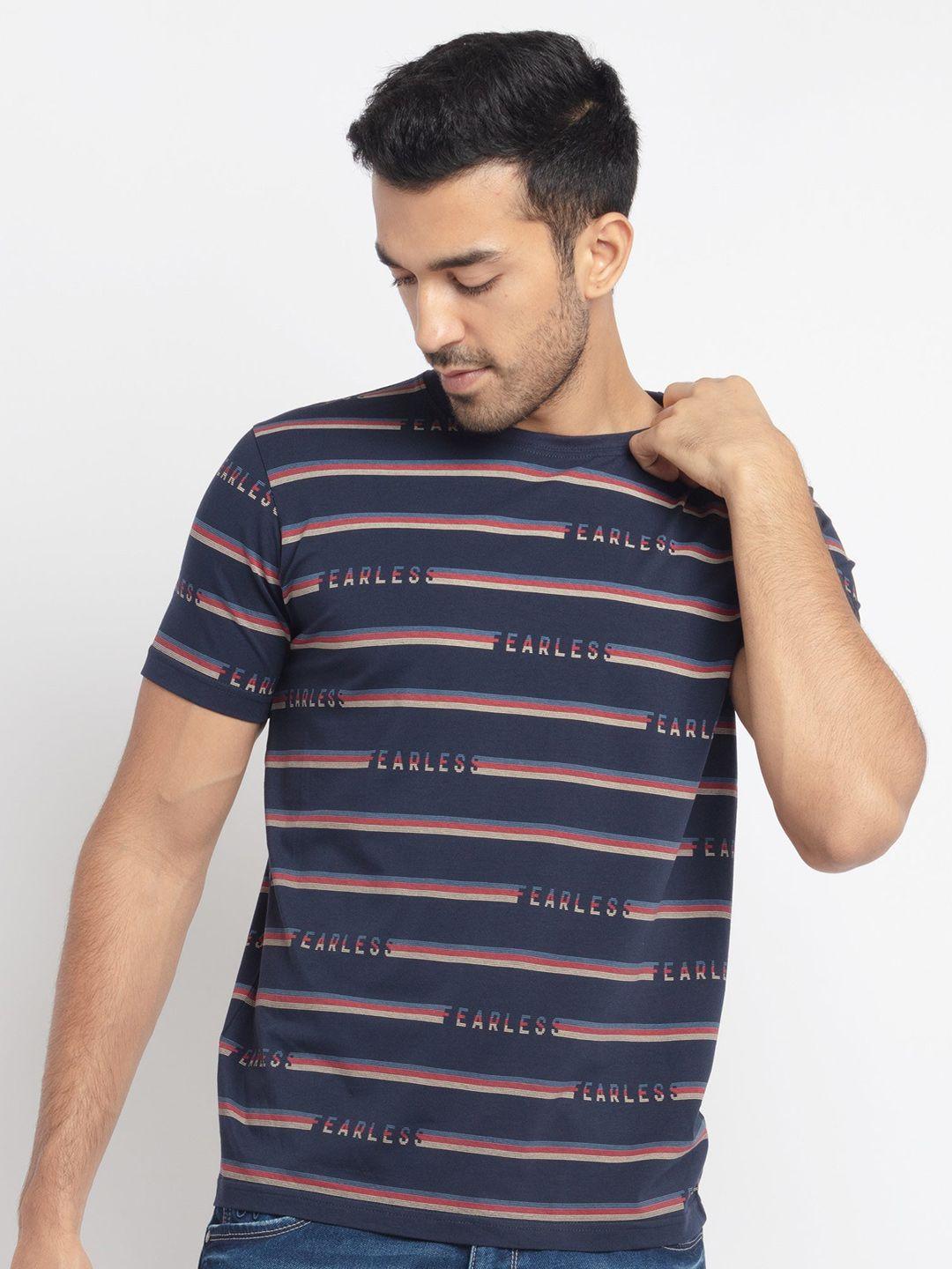 status quo men navy blue & red striped cotton t-shirt