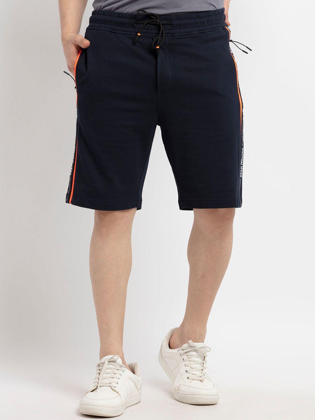 status quo men navy blue mid rise regular shorts