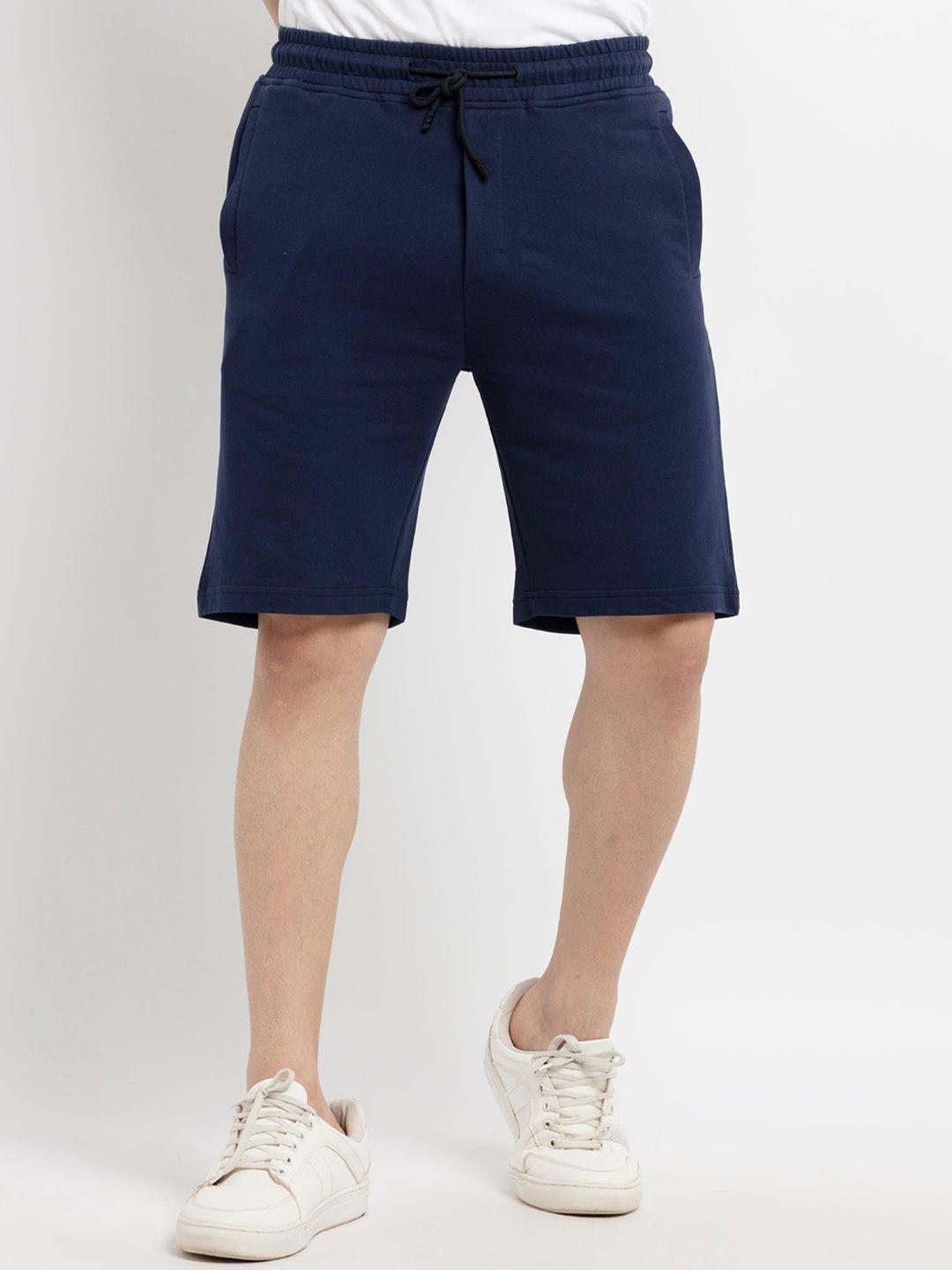 status quo men navy blue solid shorts