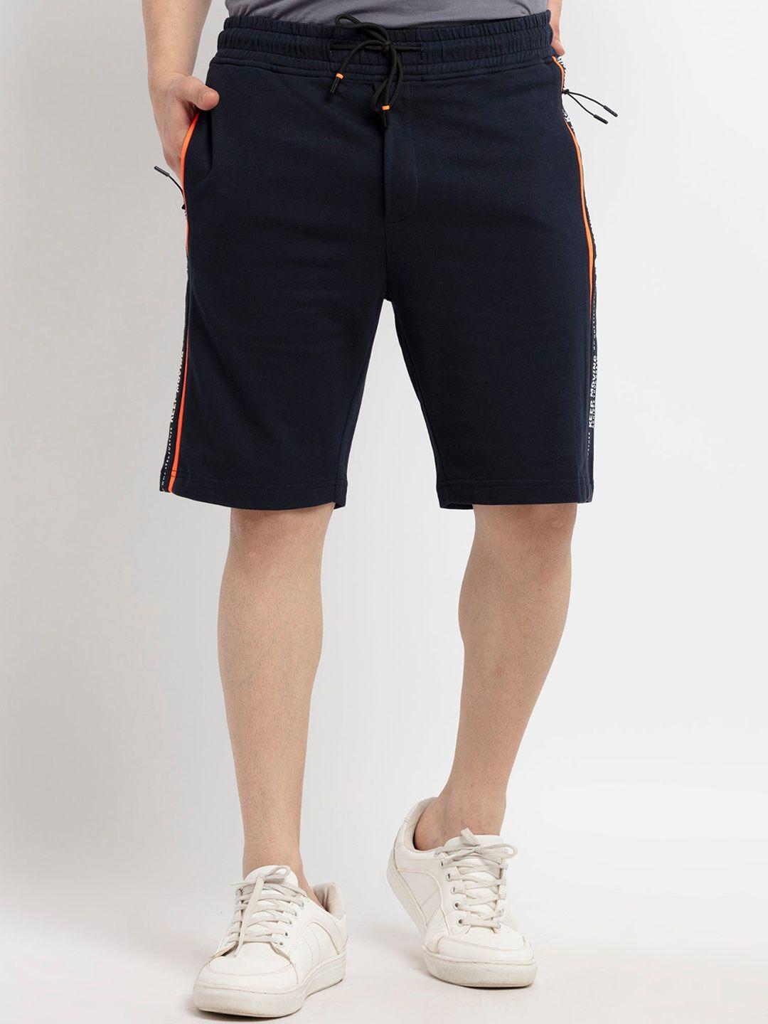 status quo men navy blue solid shorts