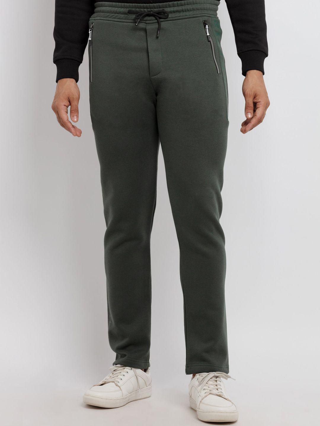 status quo men olive green printed cotton trackpants