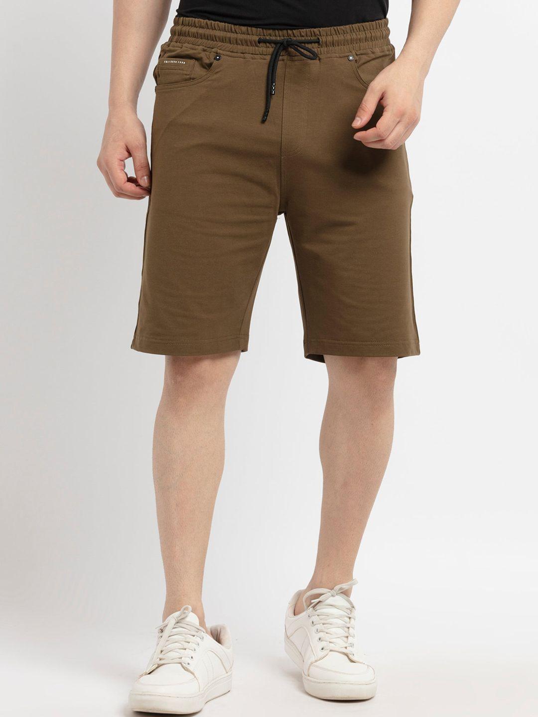 status quo men olive green solid cotton shorts